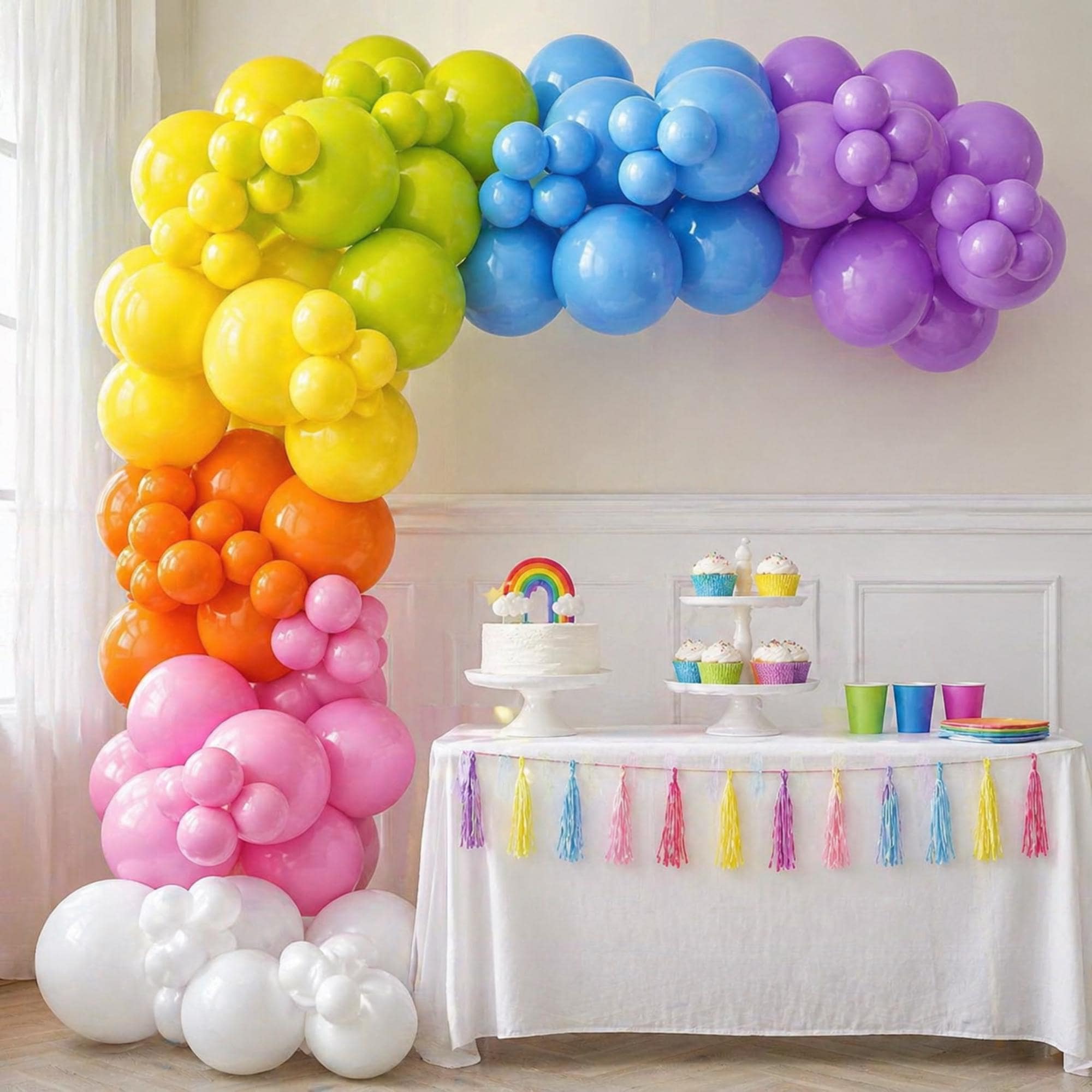 Pastel Rainbow Balloon Garland Kit: Pink, Yellow, Orange, Green, White Party Decor