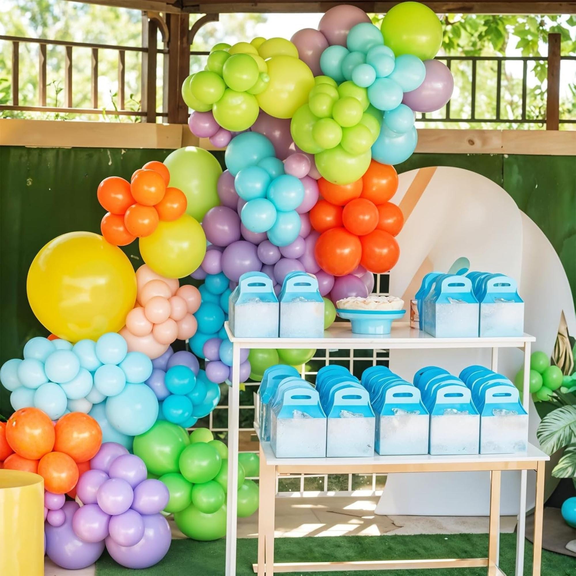 Colorful Balloon Arch Kit: Green, White, Orange, Teal, Yellow Garland
