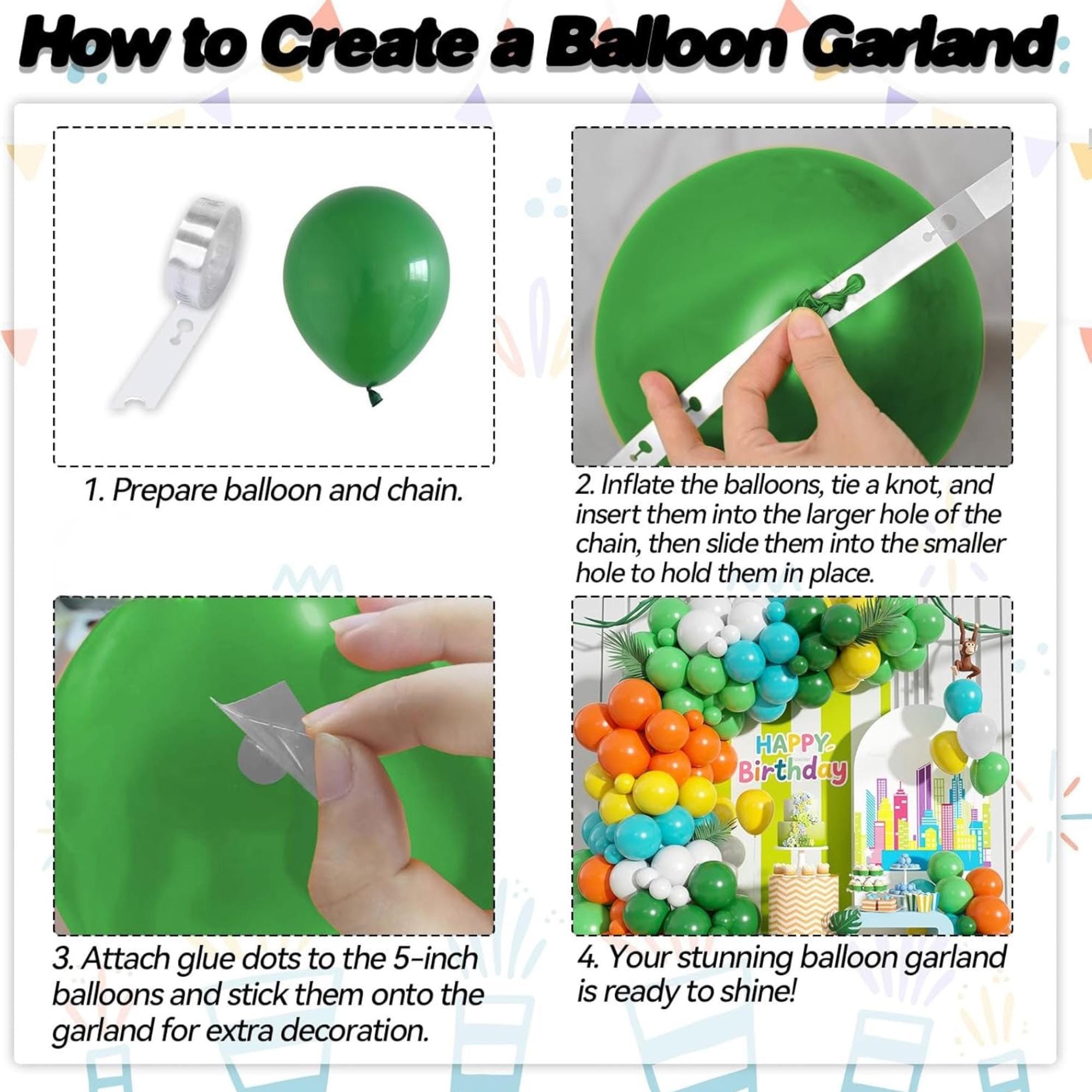 Colorful Balloon Arch Kit: Green, White, Orange, Teal, Yellow Garland