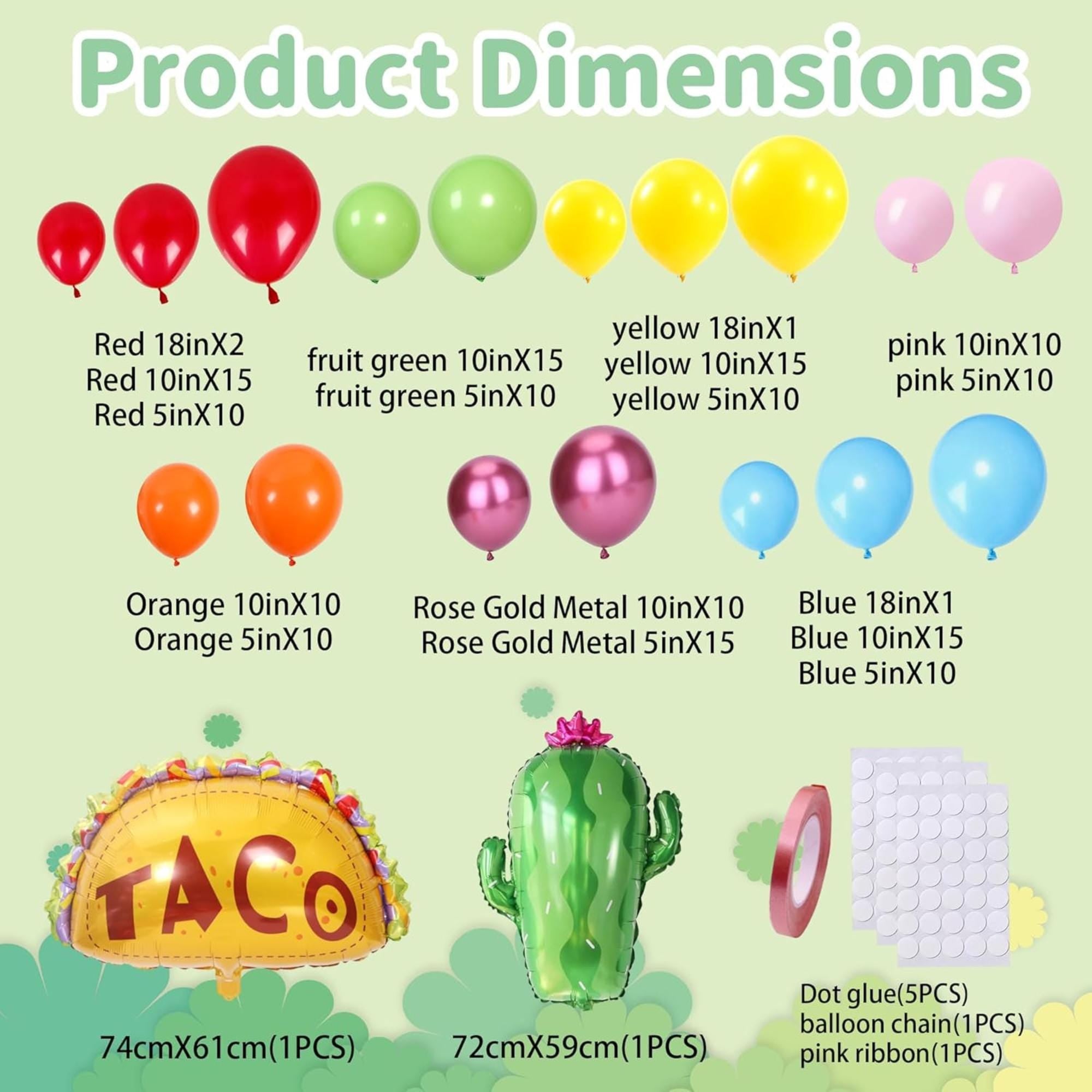 Fiesta Balloon Arch Kit: Cactus, Taco, Sombrero Balloons for Cinco De Mayo Party
