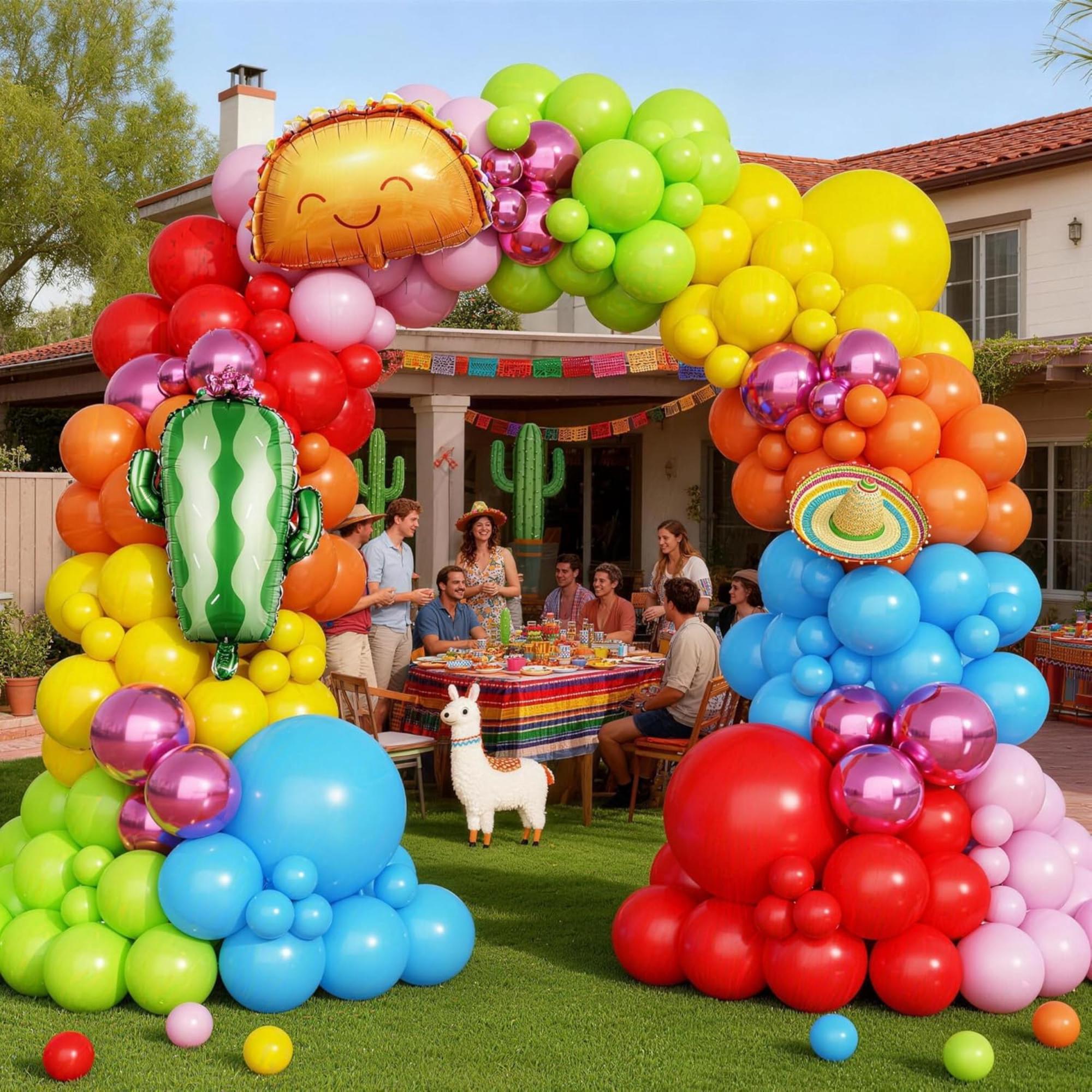 Fiesta Balloon Arch Kit: Cactus, Taco, Sombrero Balloons for Cinco De Mayo Party