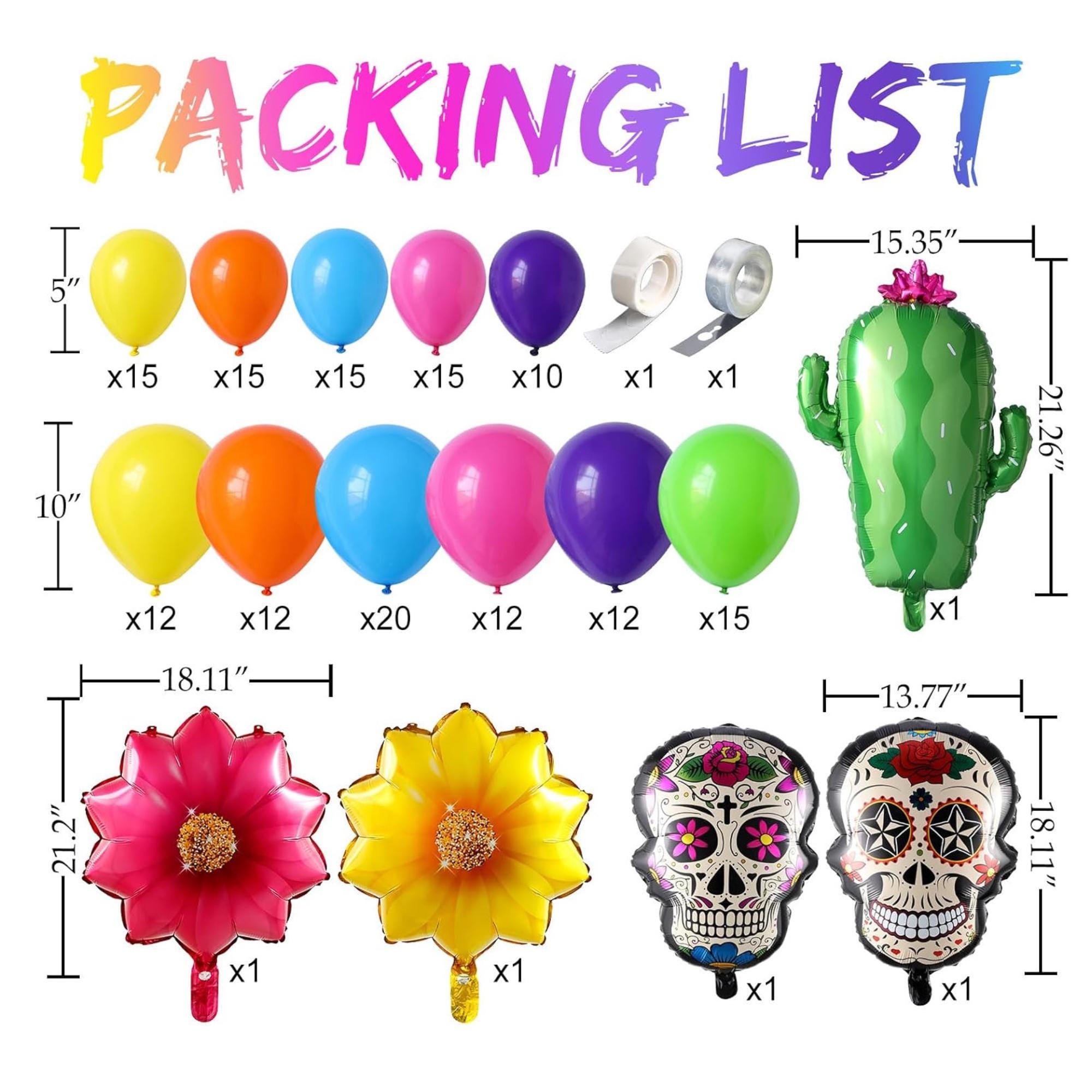Dia de Muertos Balloon Arch Kit: Sugar Skull, Cactus, Fiesta Balloons