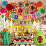 Fiesta Party Decorations: Avocado, Cactus, Papel Picado Balloons, Streamers, Pompoms