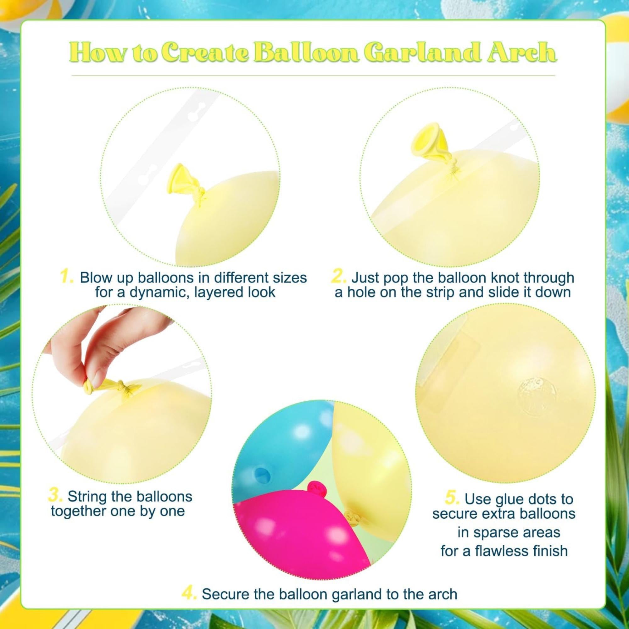 Tropical Summer Balloon Arch Kit: Orange, Pink, Yellow, Blue, Green, Gold Balloons, Foil Star