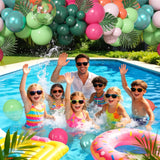 Tropical Luau Balloon Arch Garland Kit: Hot Pink, Green, Orange, Palm Leaves, Flamingo Accents