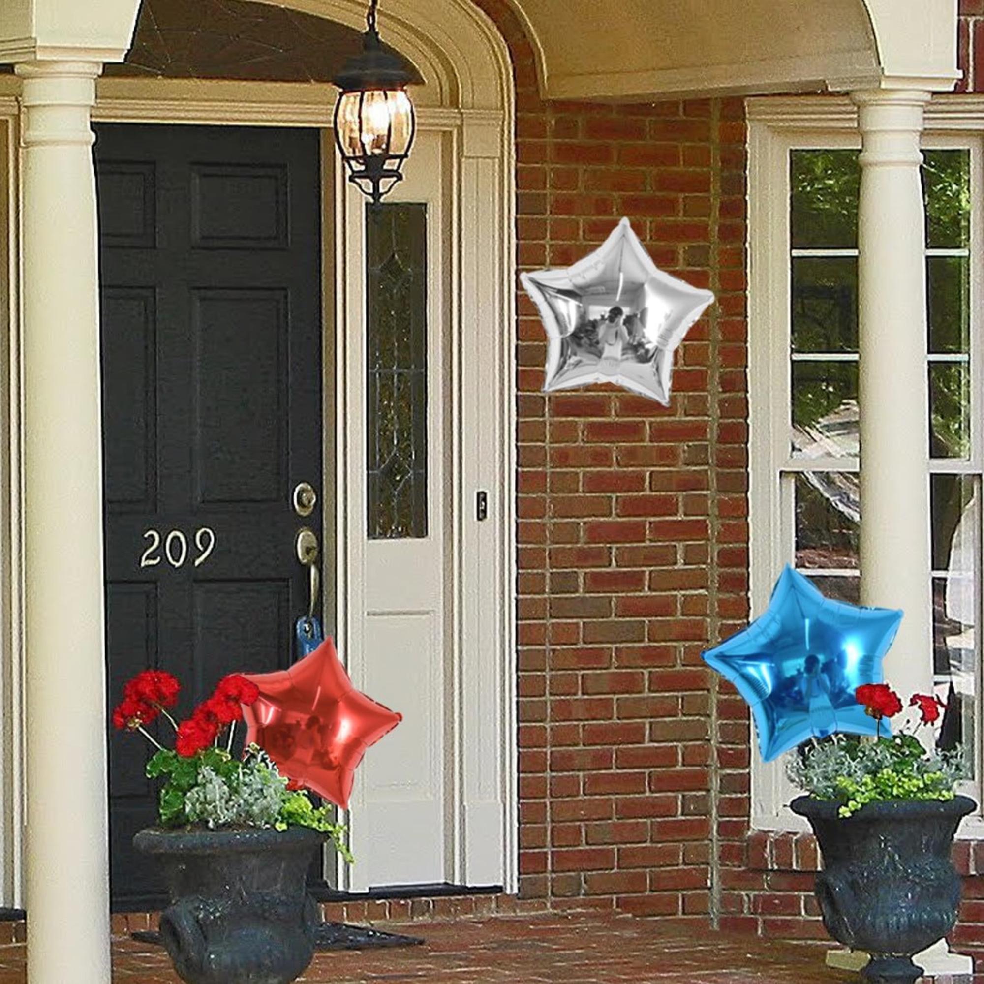 24 Pcs 18 Inch Patriotic Star Foil Balloons Red Blue Silver Décor