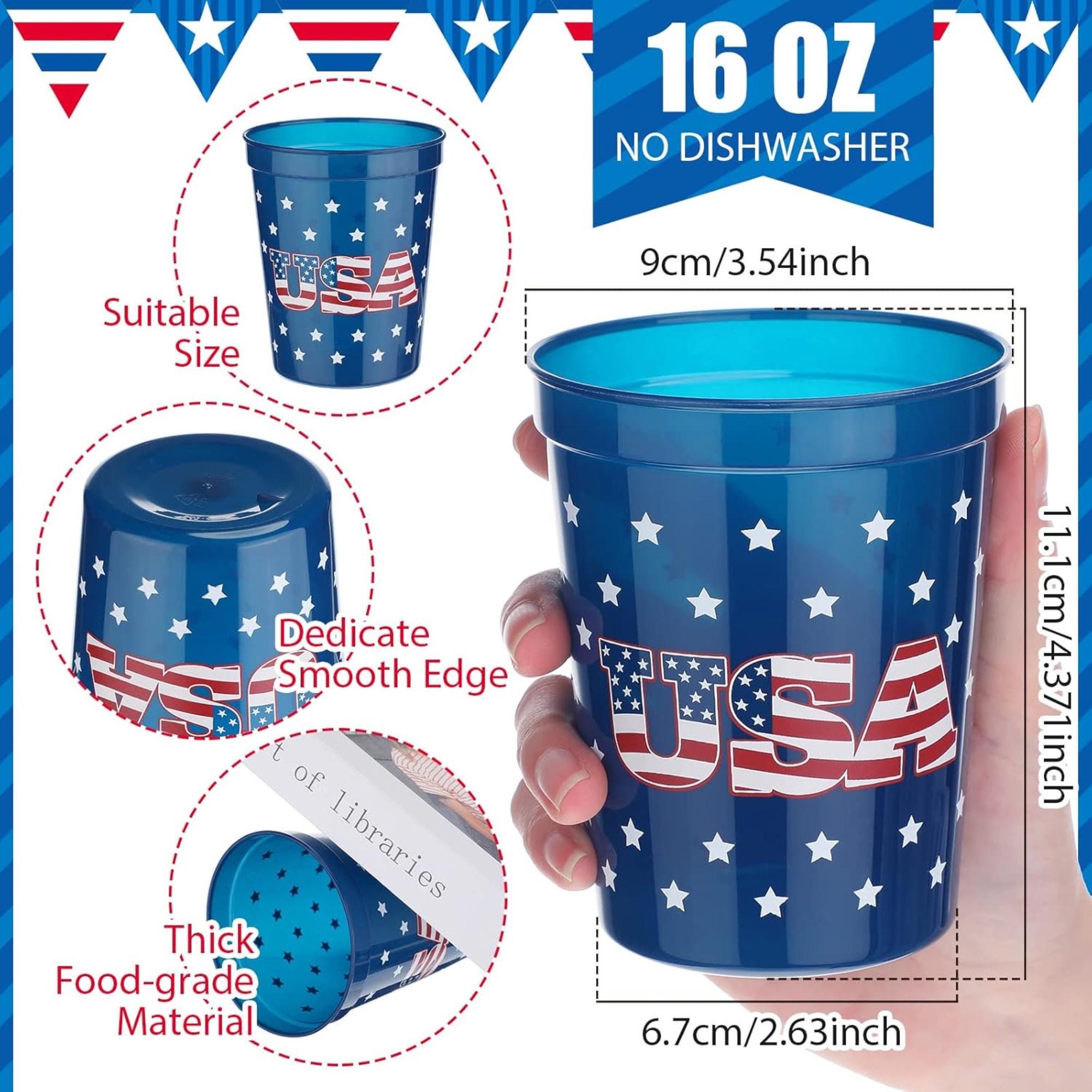 32 Pcs Patriotic Plastic Cups Red White Blue Star Party Tumblers