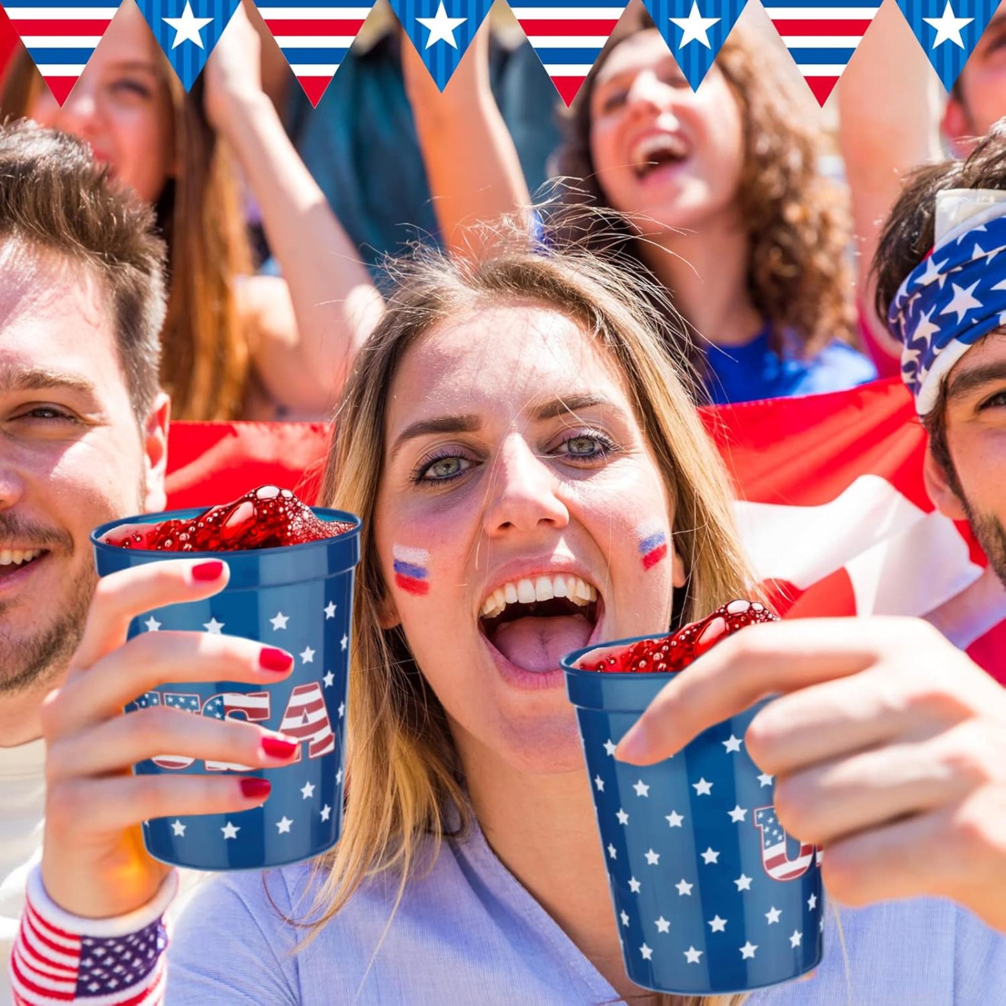 32 Pcs Patriotic Plastic Cups Red White Blue Star Party Tumblers