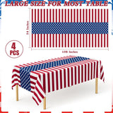 4 Pack Patriotic Tablecloth 108x54 Red White Blue Plastic Table Cover