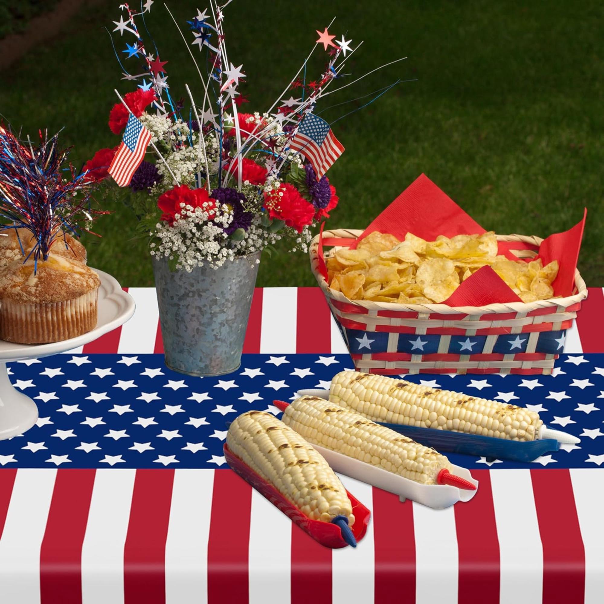 4 Pack Patriotic Tablecloth 108x54 Red White Blue Plastic Table Cover