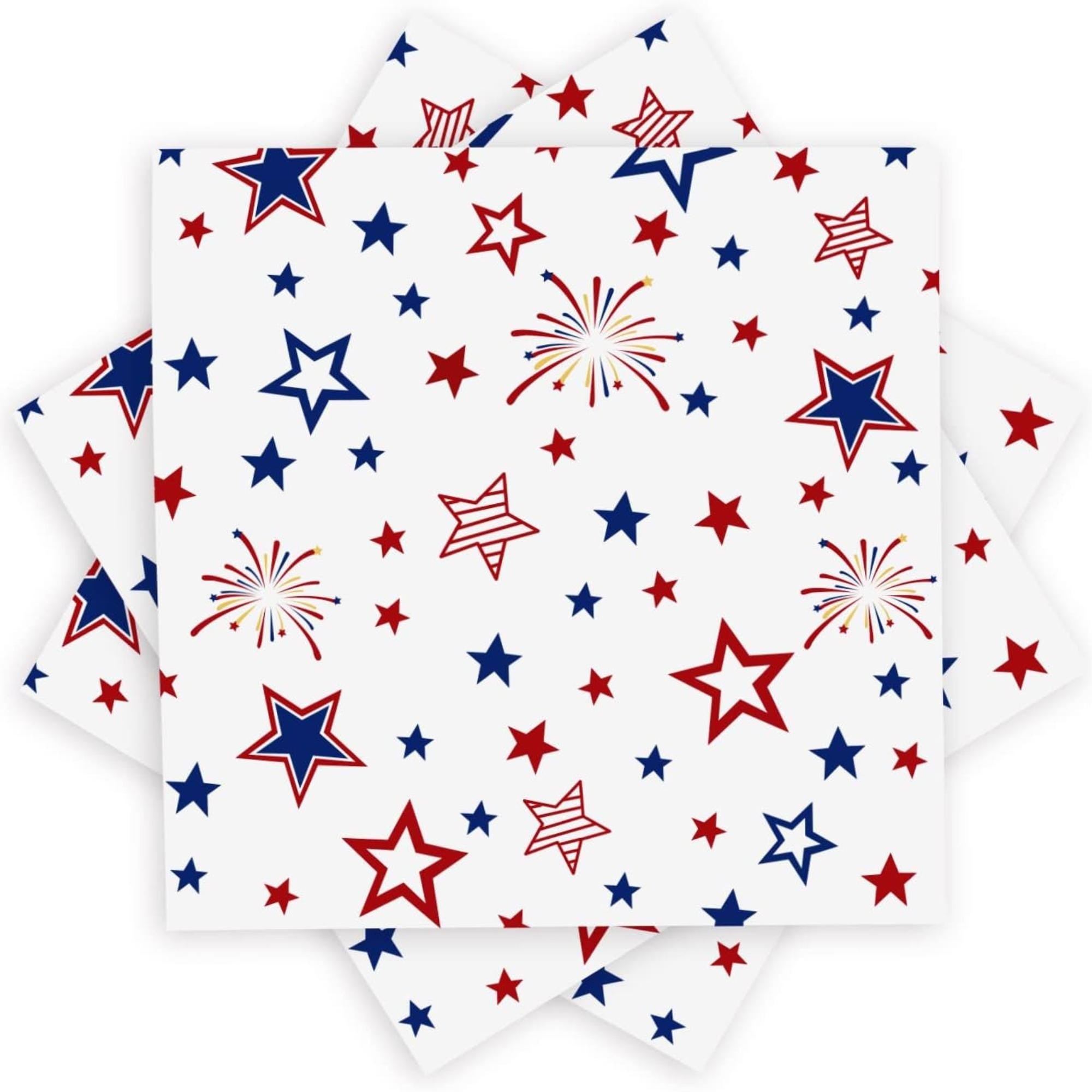 50 Pack Patriotic Paper Napkins Stars Firework Red White Blue