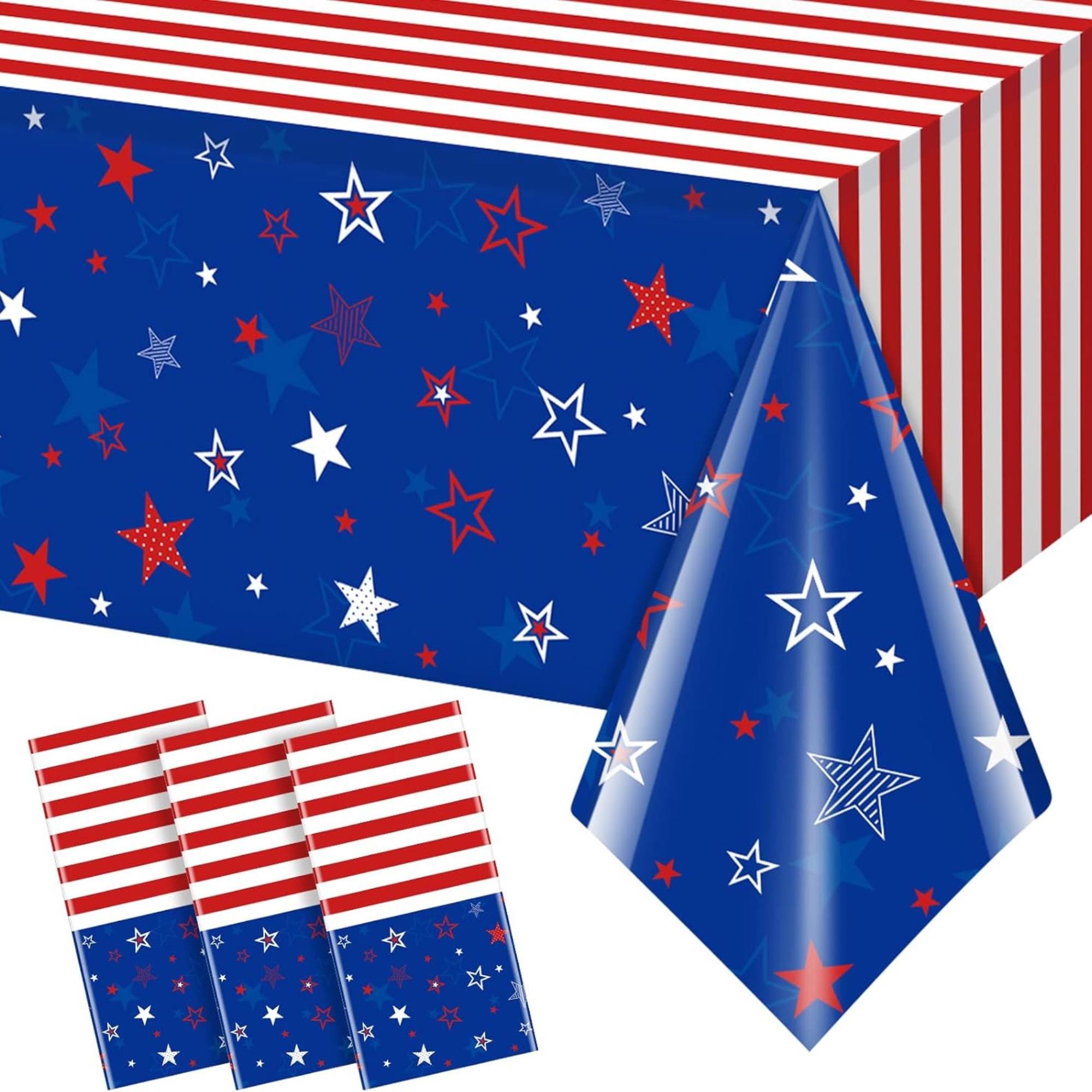 3 Pack Patriotic Tablecloth Red White Blue Star Disposable Table Cover
