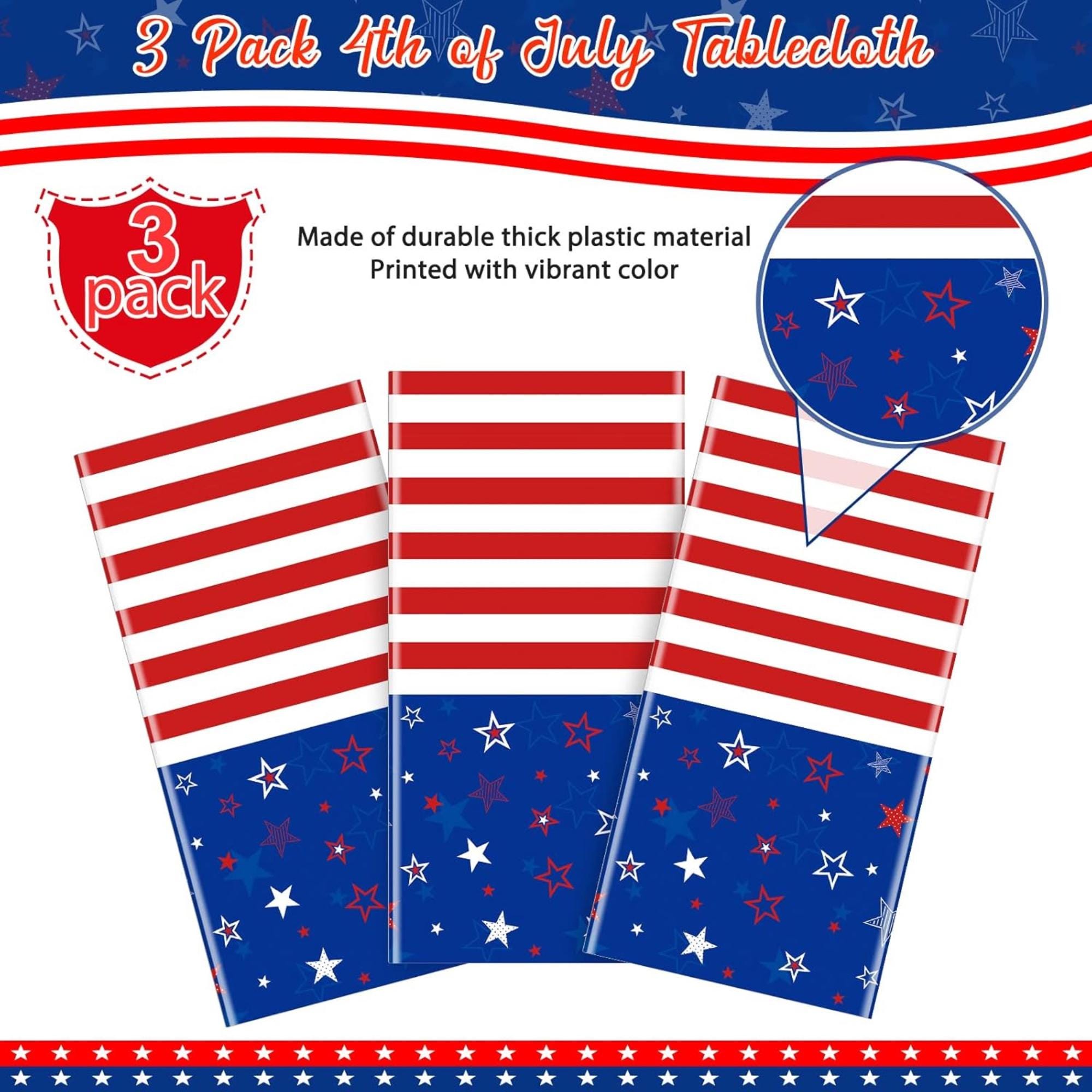 3 Pack Patriotic Tablecloth Red White Blue Star Disposable Table Cover