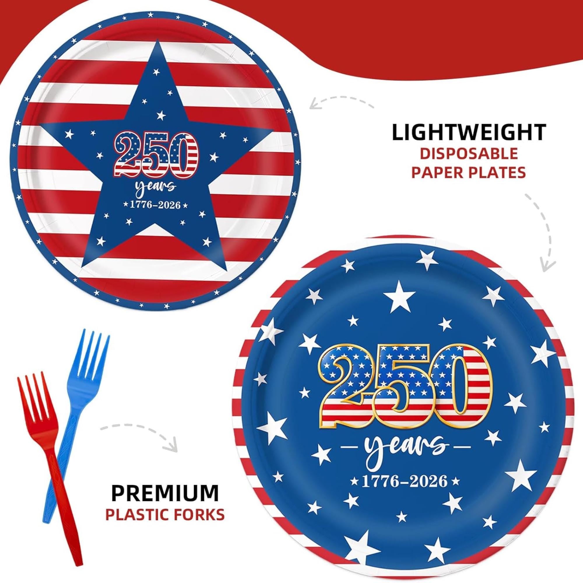 96 Pcs Patriotic Tableware Set Plates Napkins Forks Serves 24