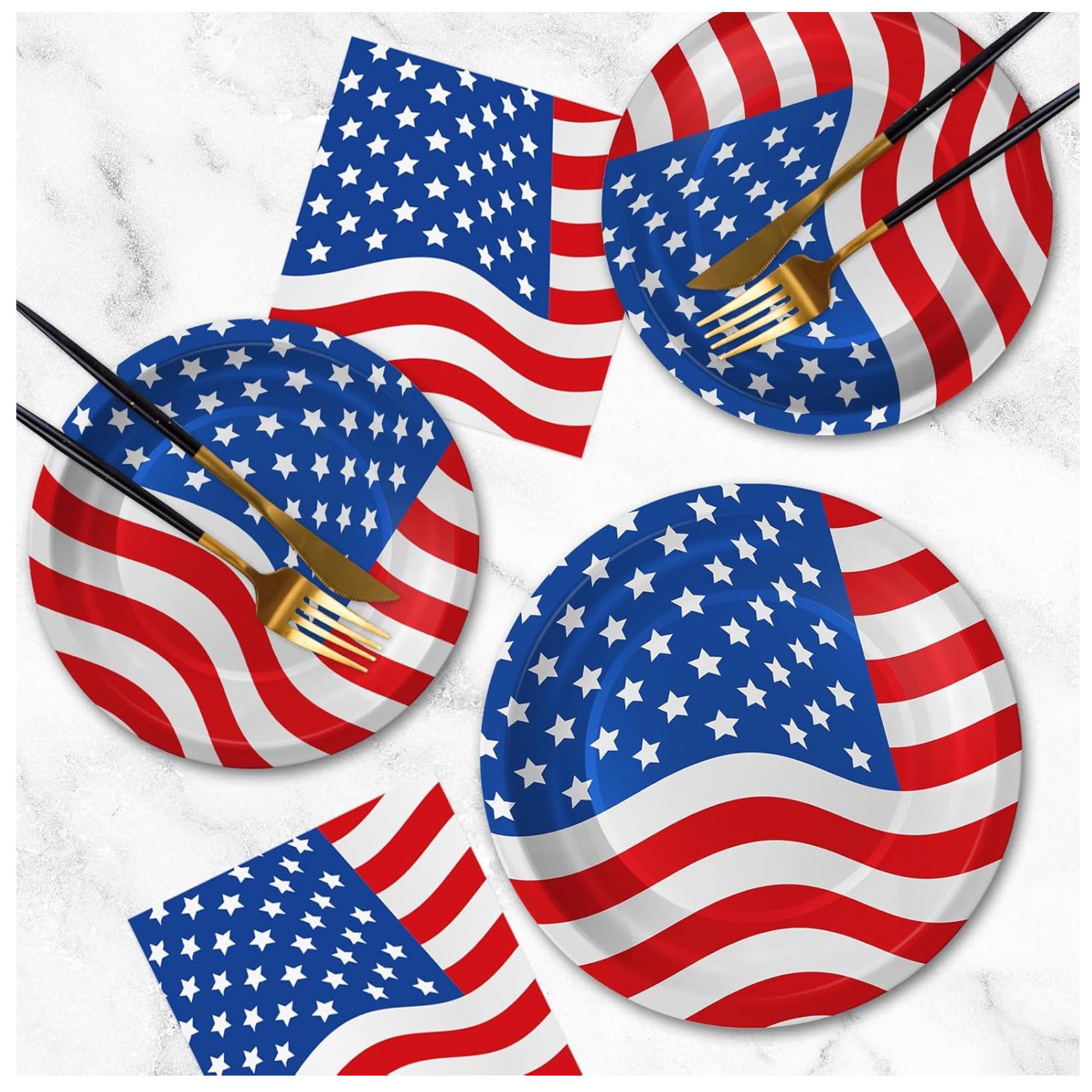 Patriotic Plates and Napkins Set American Flag Tableware Serves 50