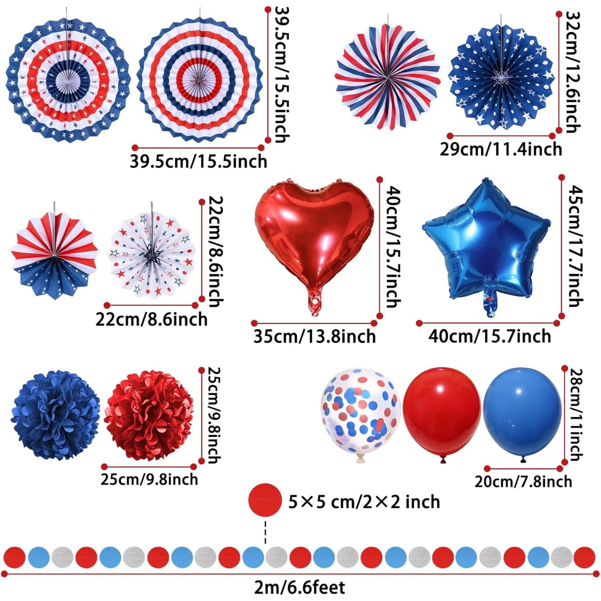 Red Blue Paper Pom Pom Balloon Garland Patriotic Party Decorations