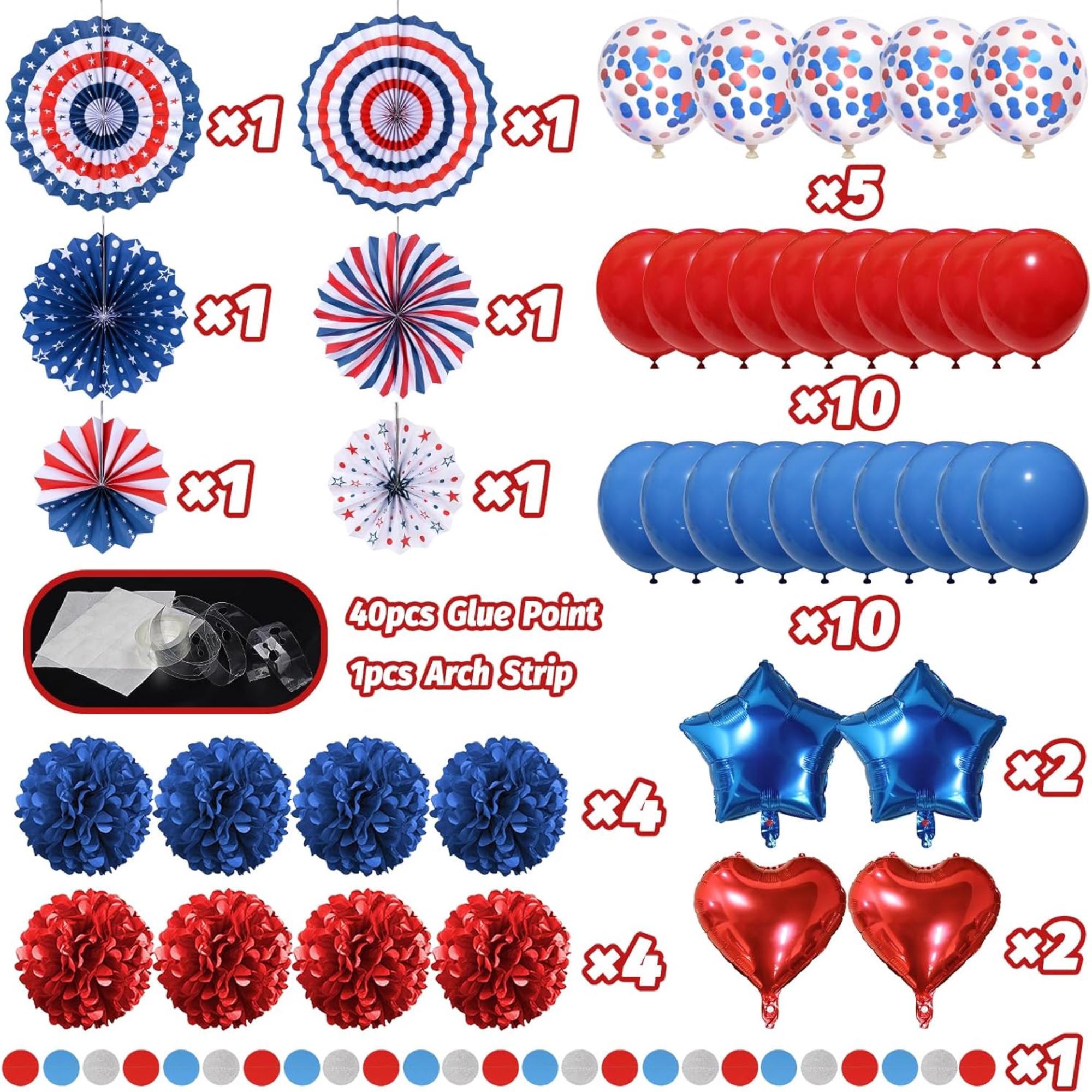 Red Blue Paper Pom Pom Balloon Garland Patriotic Party Decorations