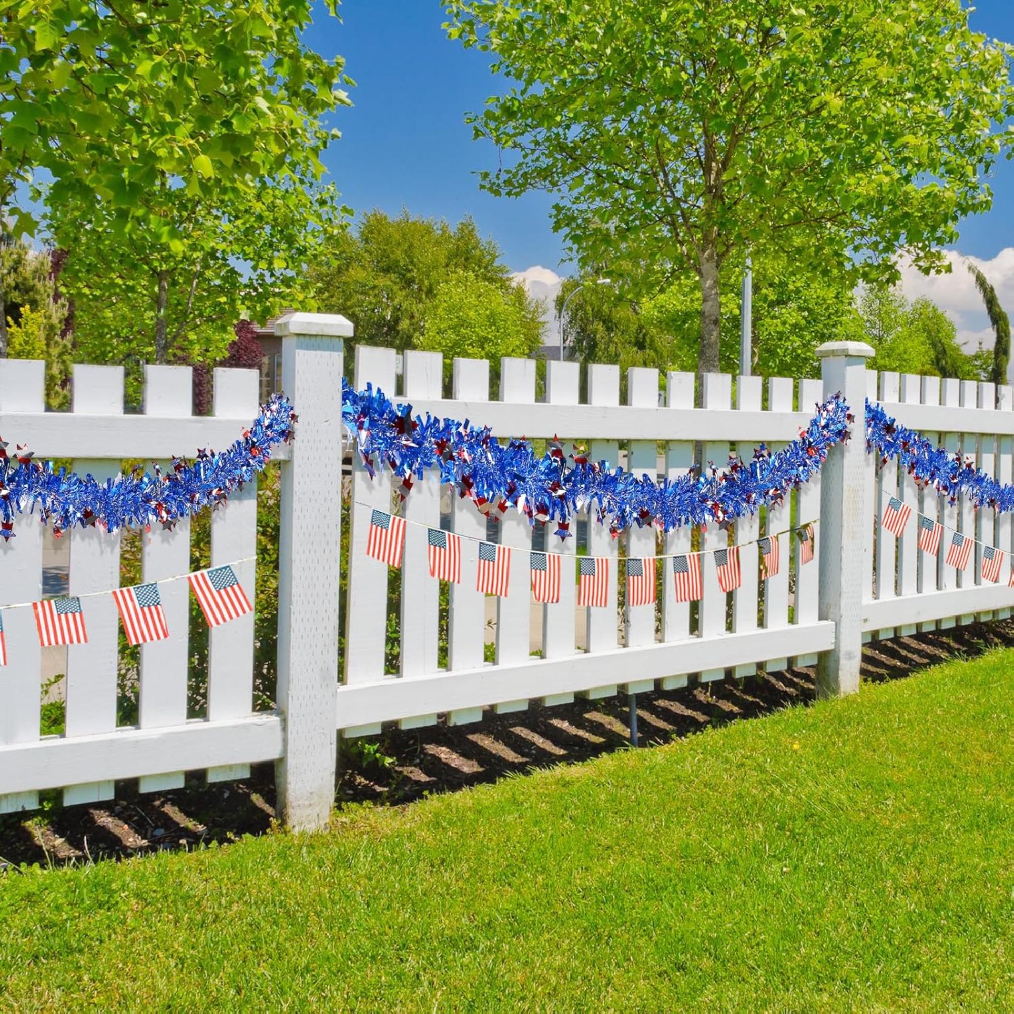 50FT Patriotic Glitter Tinsel Garland Red White Blue Outdoor Decor