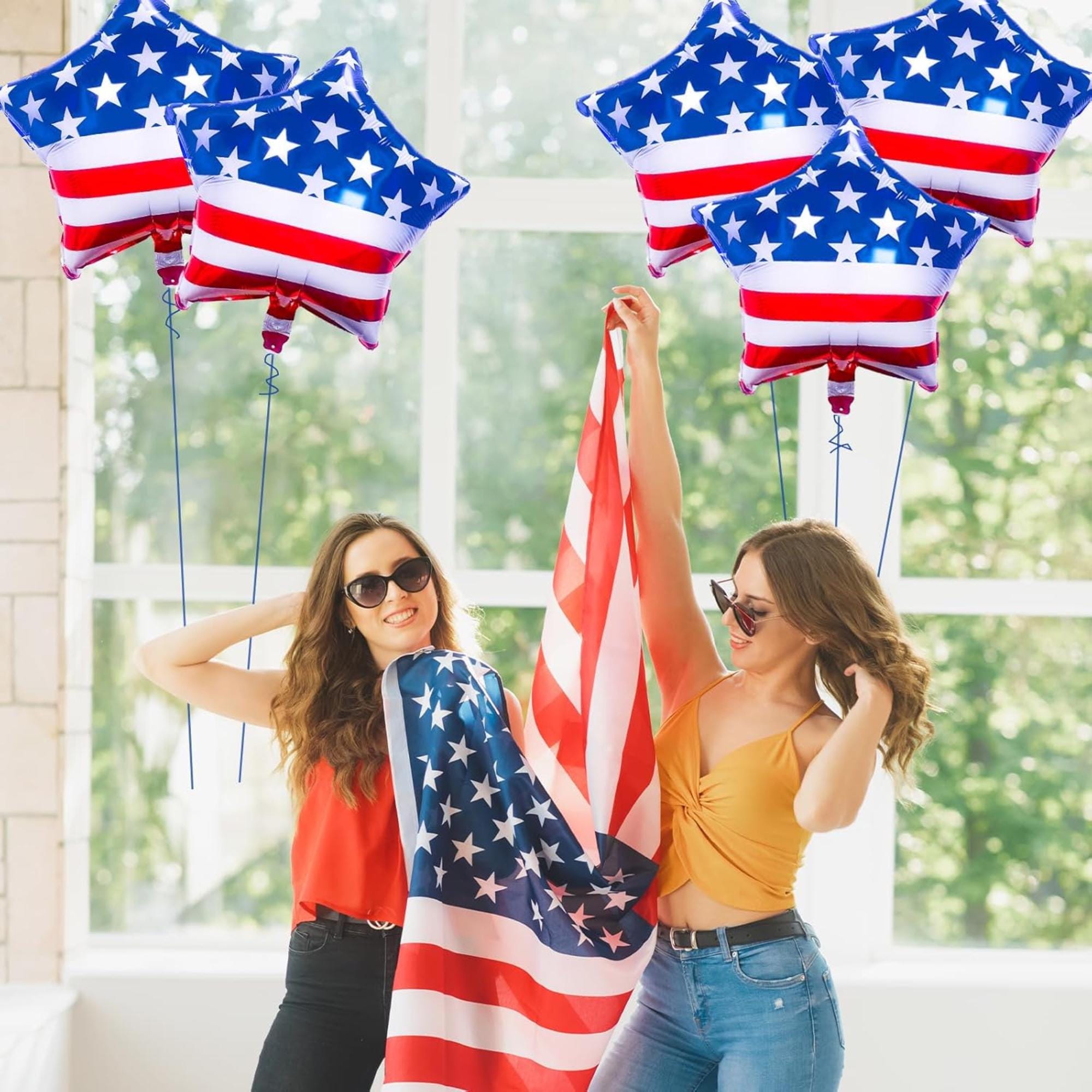 10 Pcs American Flag Star Foil Balloons 18 Inch Patriotic Party Décor
