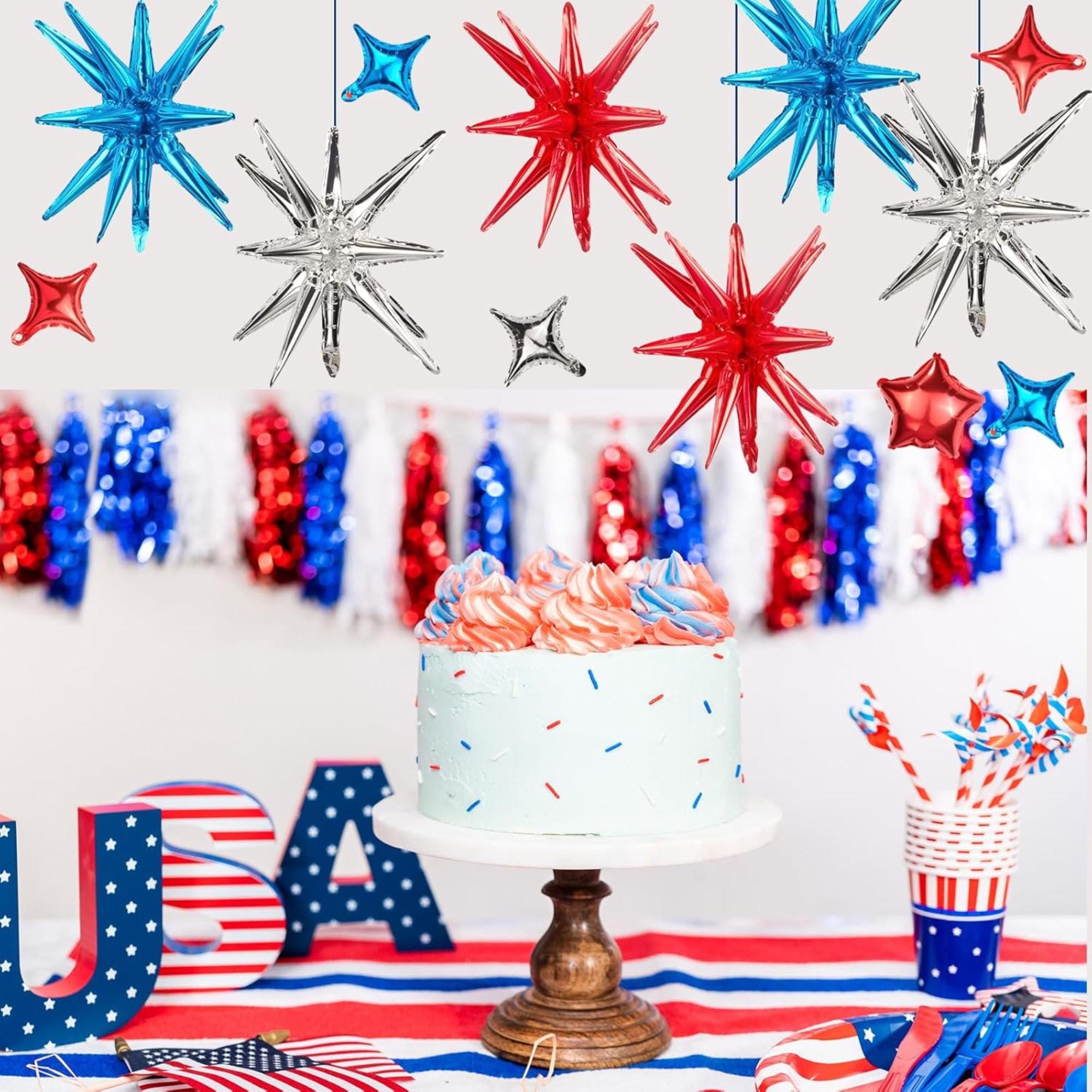 18 Pcs Patriotic Starburst Foil Balloons Red White Blue Party Decor