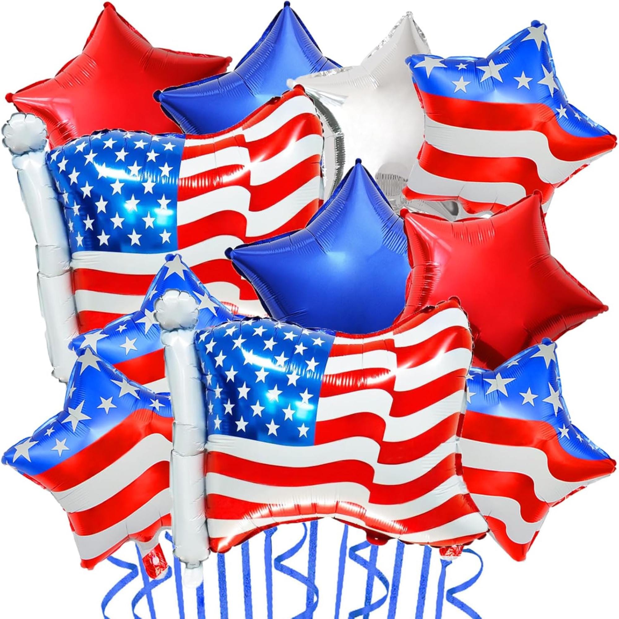 15 Pcs Patriotic Star and American Flag Foil Balloons Party Décor