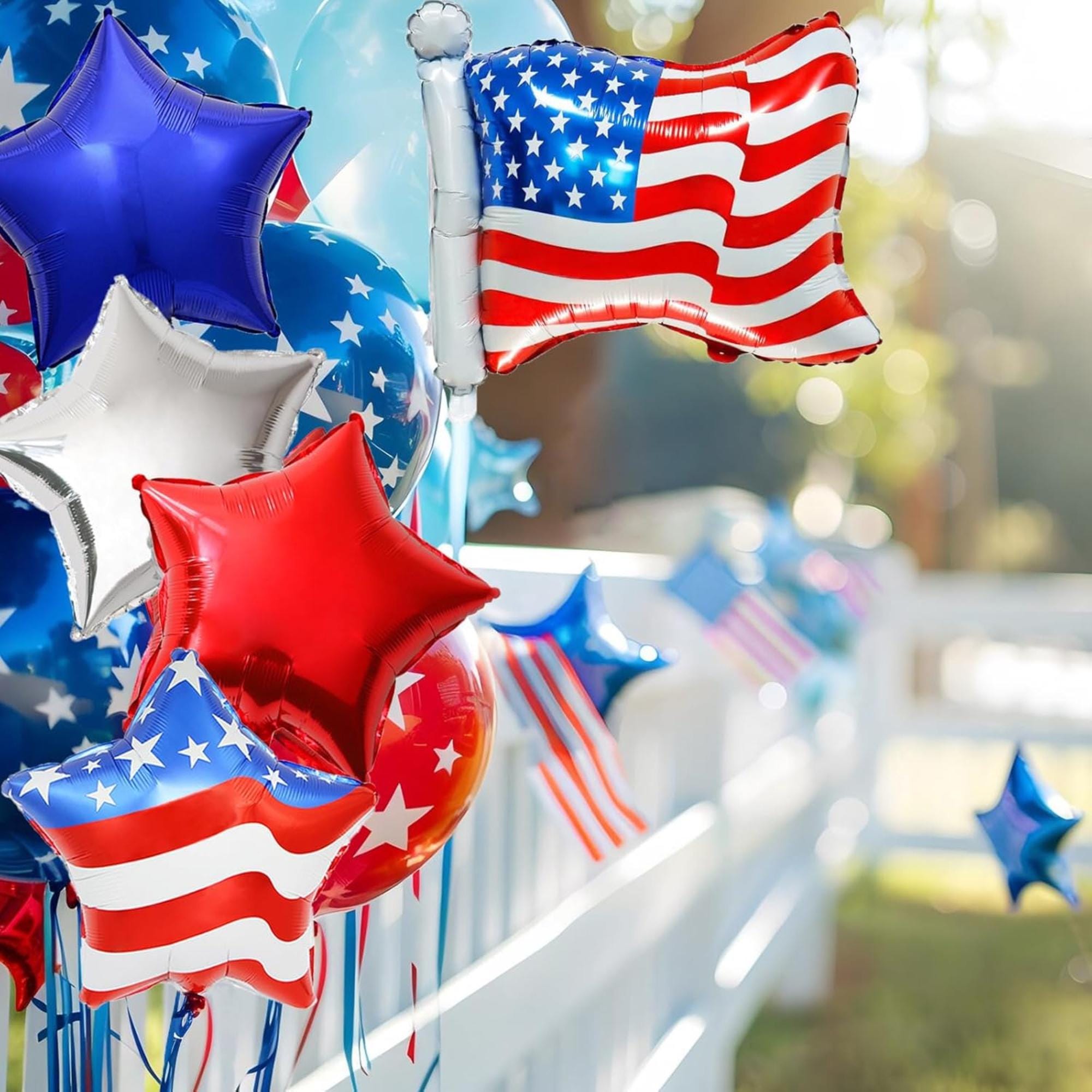 15 Pcs Patriotic Star and American Flag Foil Balloons Party Décor