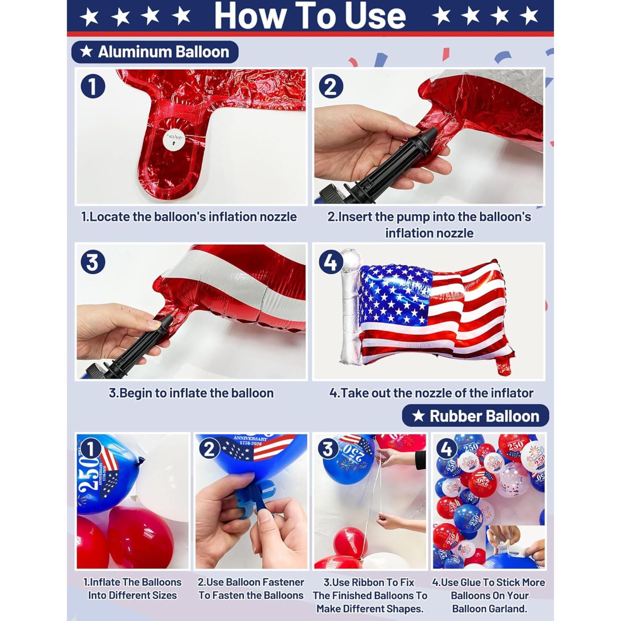 104 Pcs Patriotic Balloon Arch Kit Red White Blue Garland Decor