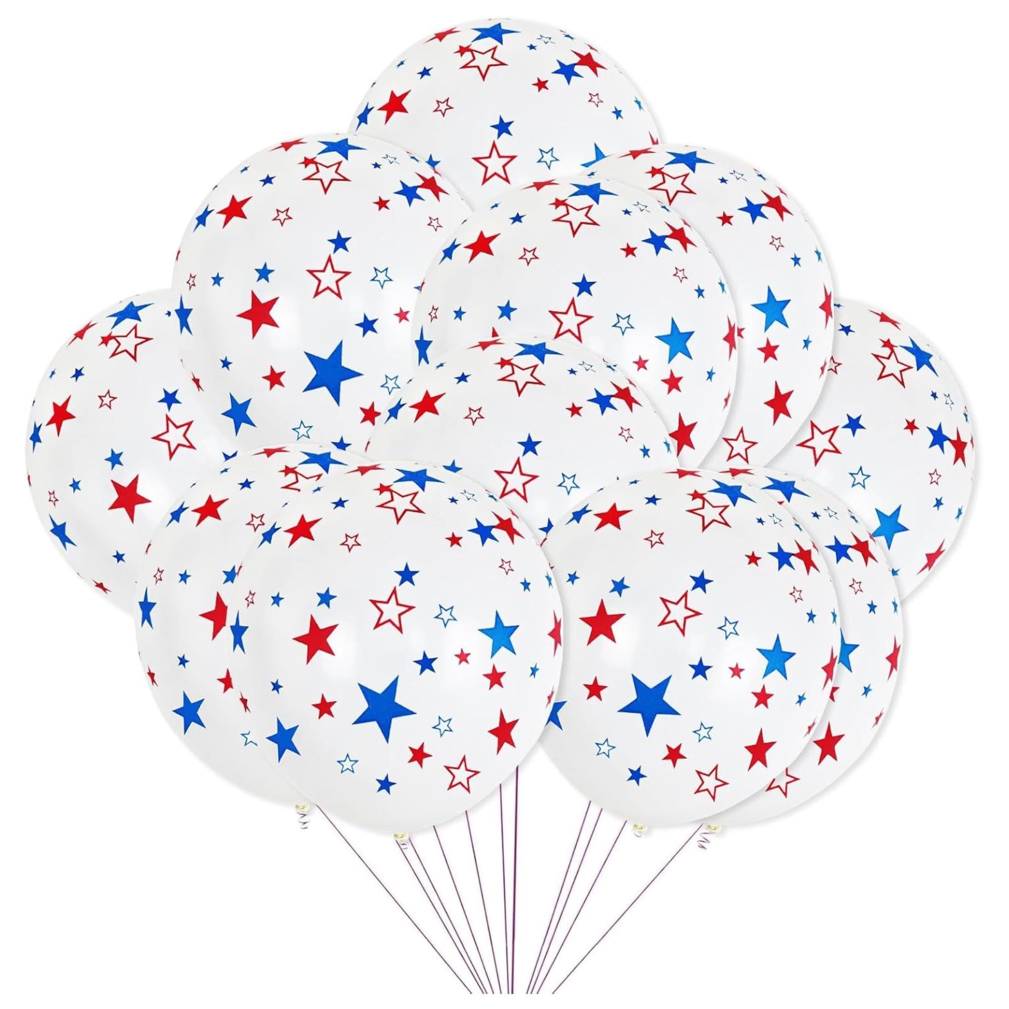 50 Pcs Printed Star Latex Balloons Red Blue White Patriotic Decor
