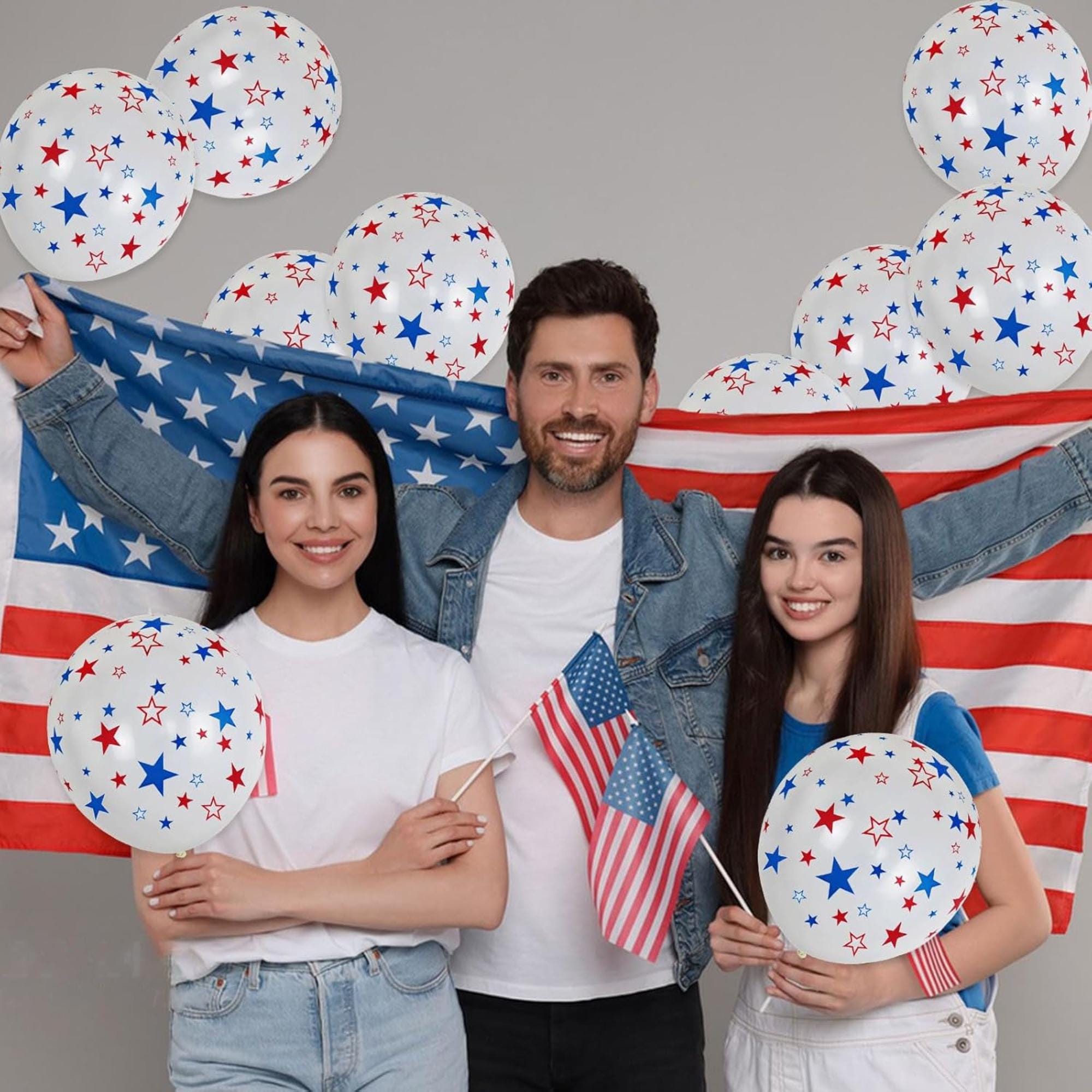 50 Pcs Printed Star Latex Balloons Red Blue White Patriotic Decor