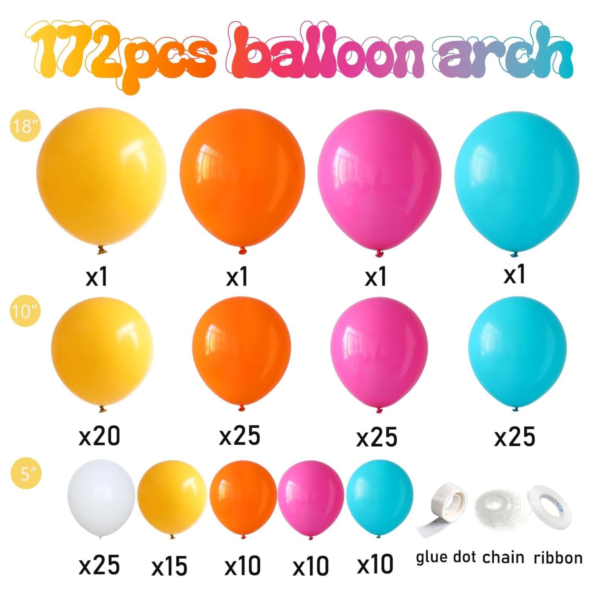 Tropical Balloon Arch Garland Kit: Hot Pink, Yellow, Orange, Blue for Luau Party