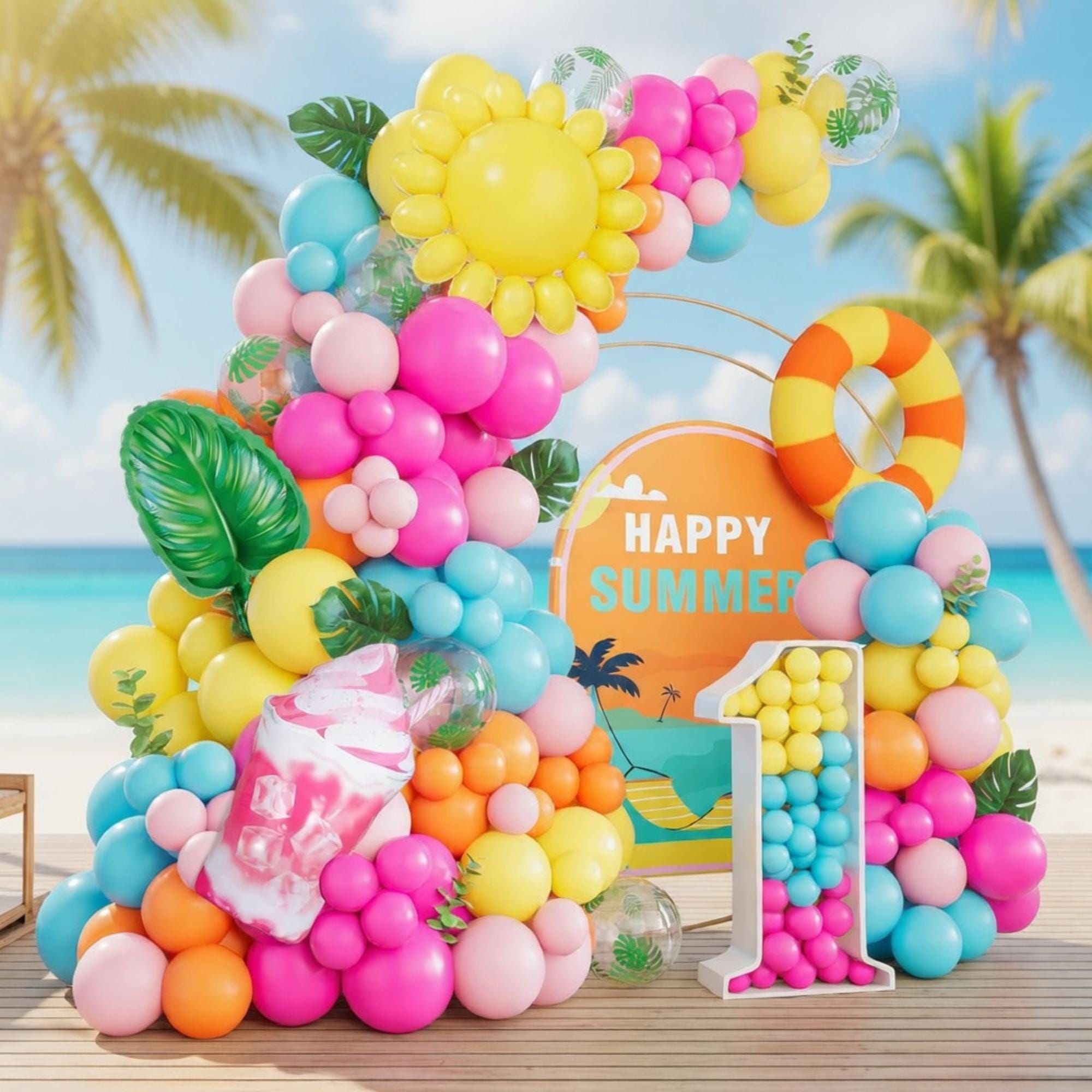 Tropical Balloon Arch Garland Kit: Luau, Summer Party Decor with Palm Leaves