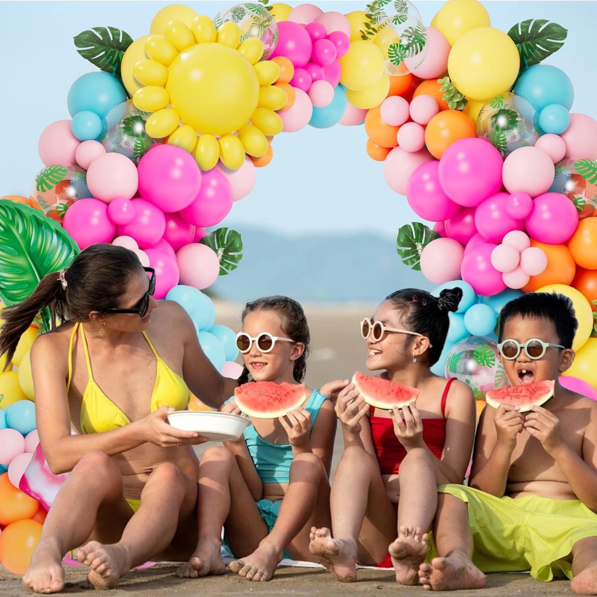 Tropical Balloon Arch Garland Kit: Luau, Summer Party Decor with Palm Leaves