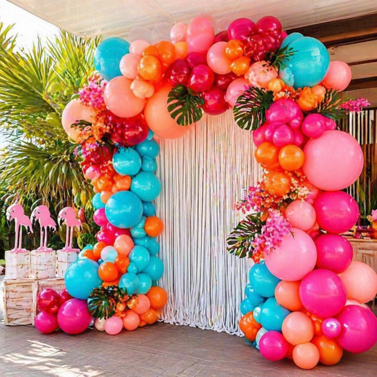 Double Stuffed Balloon Garland Kit: Teal, Orange, Pink, Peach, Burgundy Arch