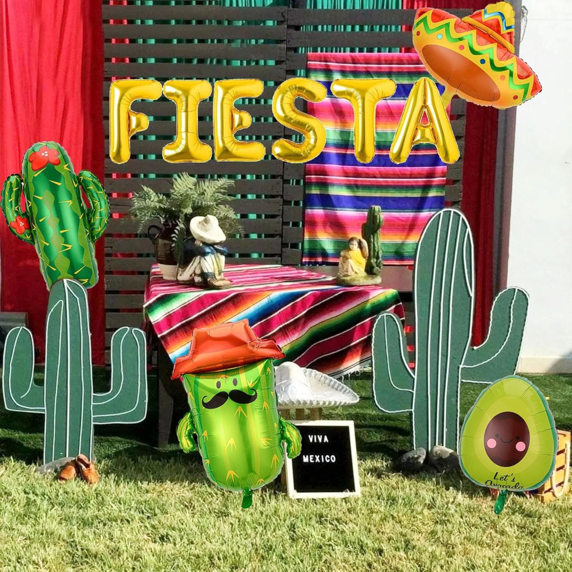 Mexican Fiesta Foil Balloons: Taco, Cactus, Avocado, Sombrero Party Decorations