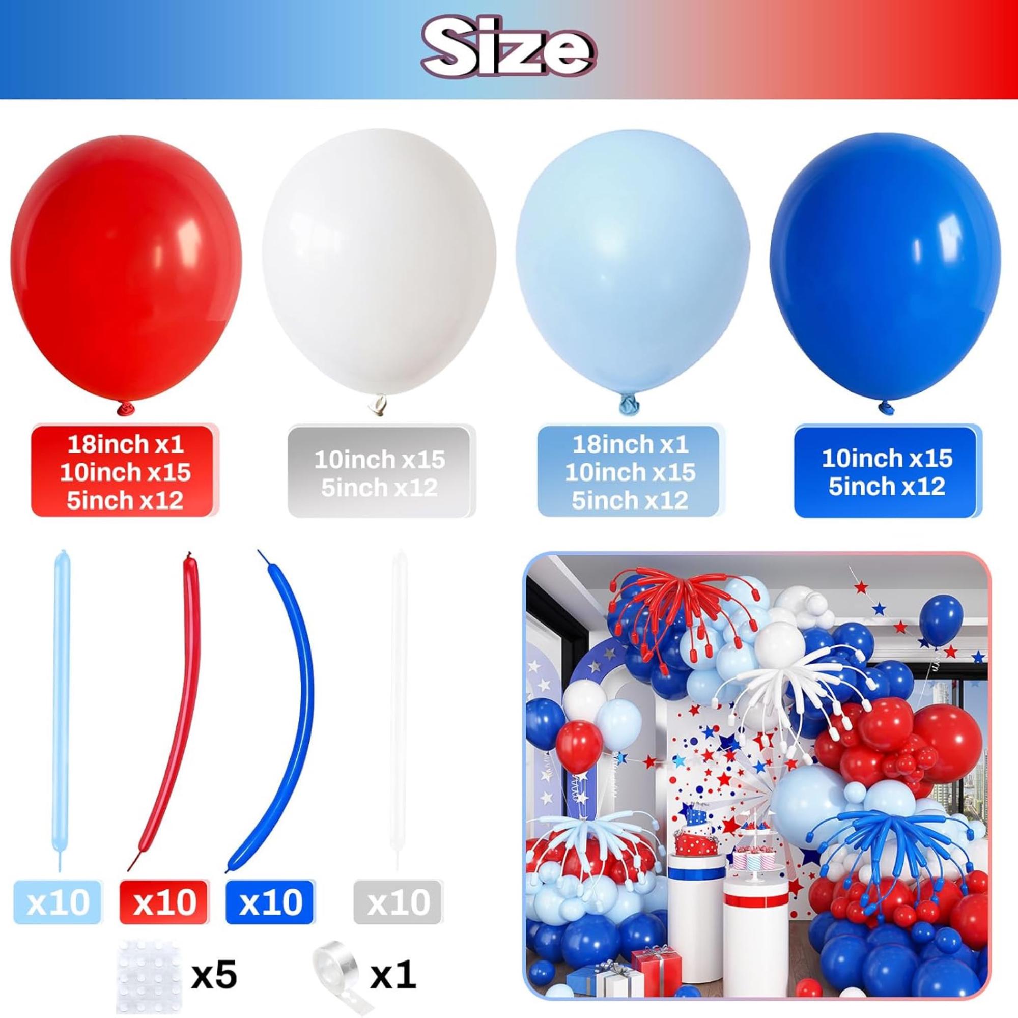 Red White Blue Balloon Arch Kit 12 Inch Patriotic Garland Decor