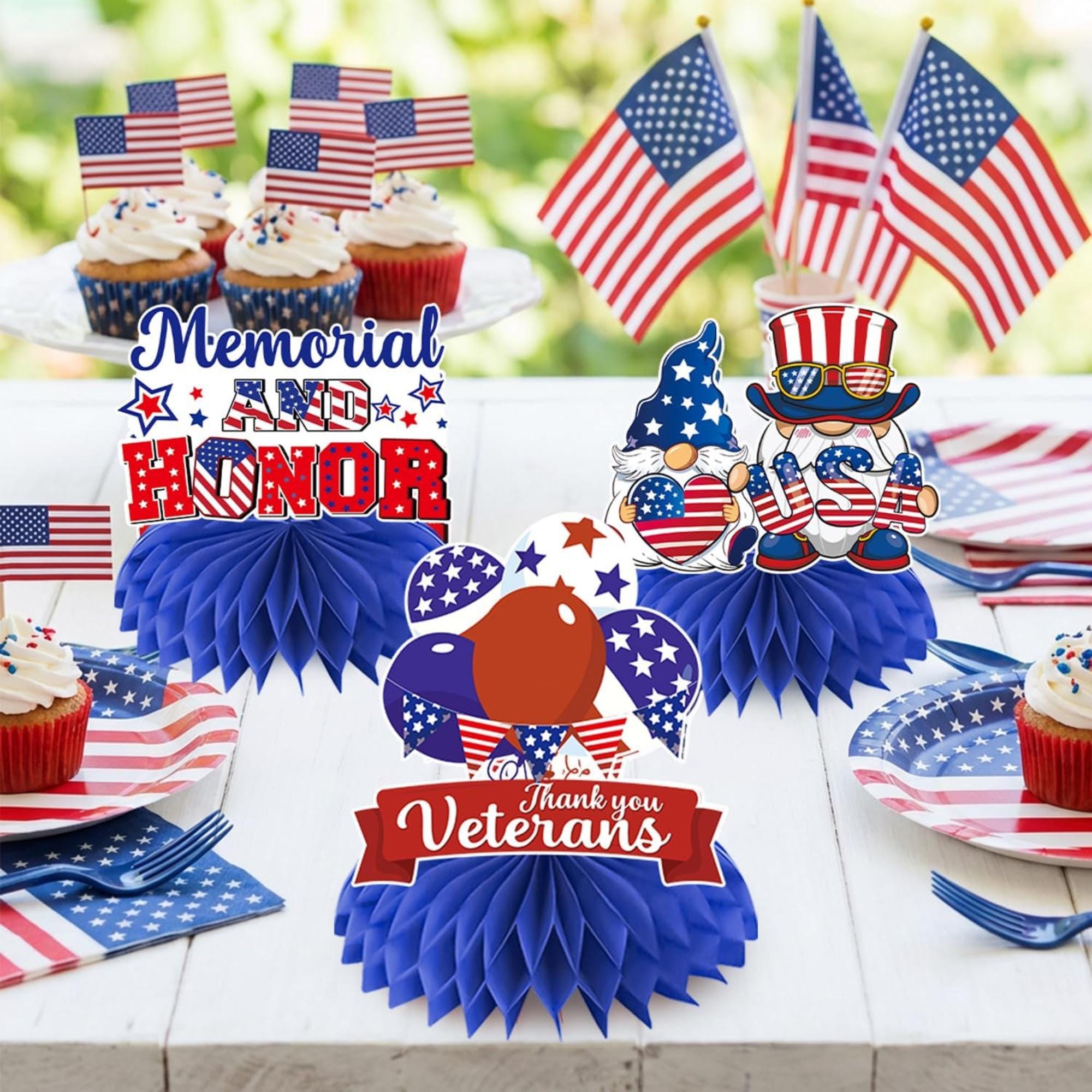 12 Pcs Memorial Day Honeycomb Centerpieces 3D Patriotic Table Decor