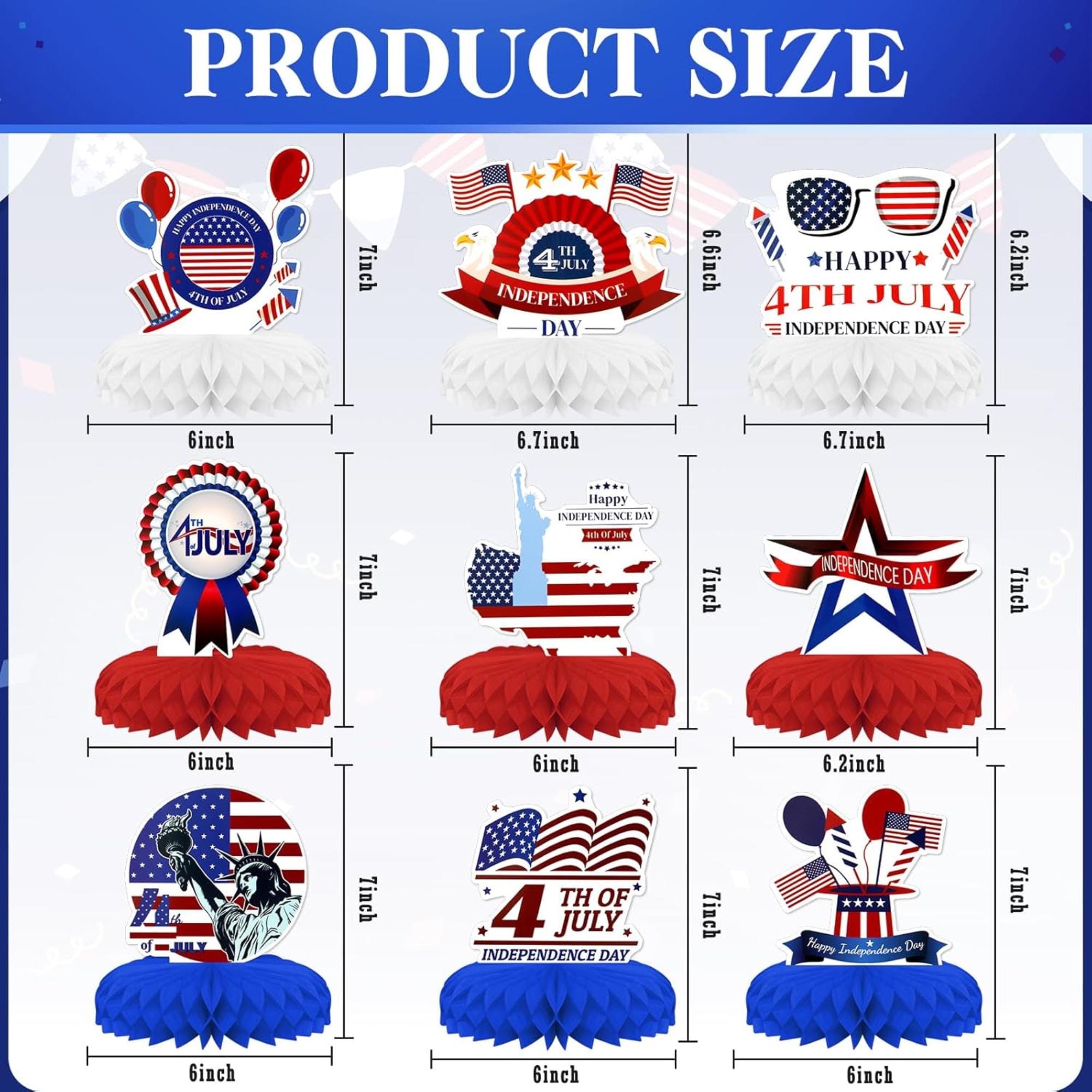 9 Pcs Patriotic Honeycomb Centerpieces American Flag 3D Table Décor