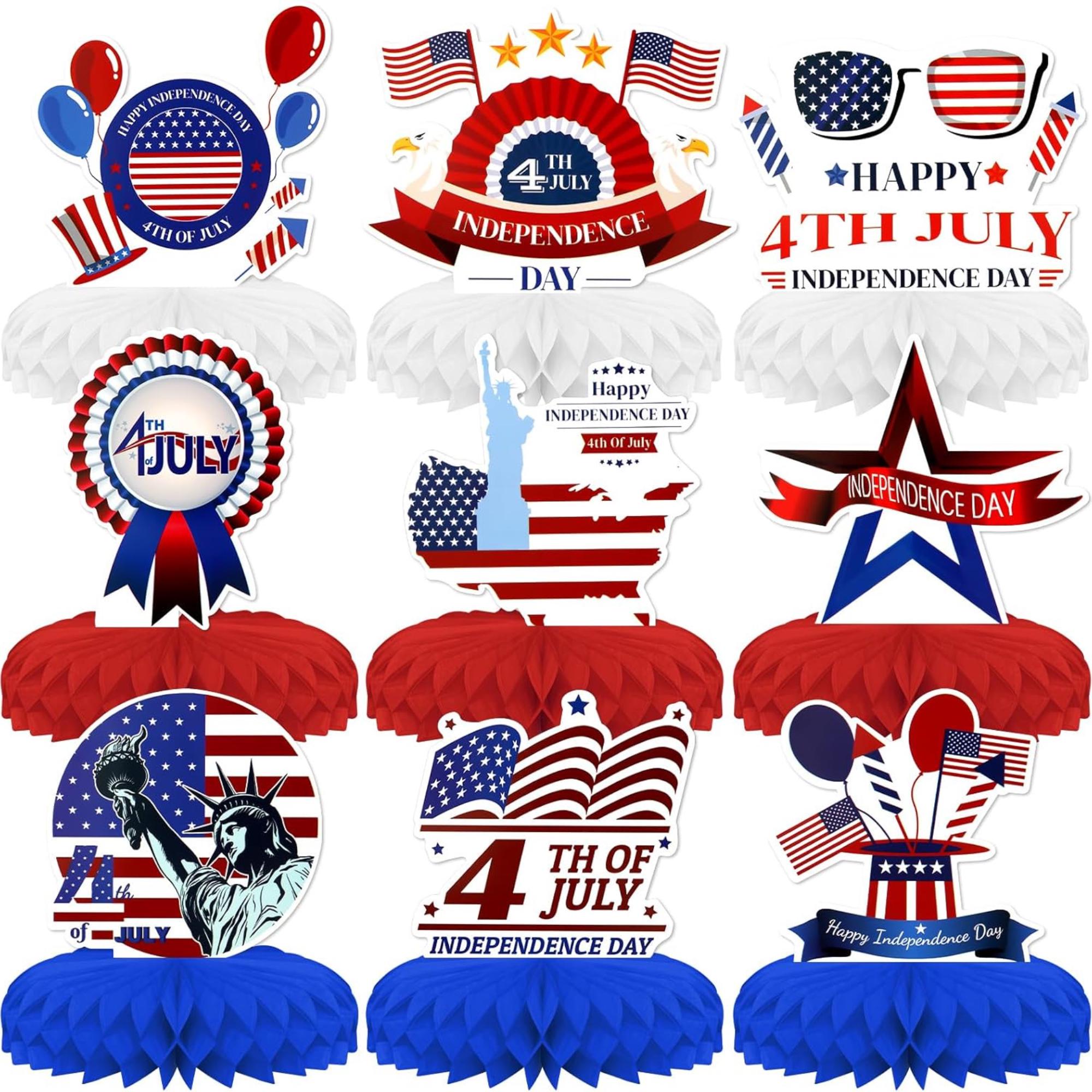 9 Pcs Patriotic Honeycomb Centerpieces American Flag 3D Table Décor