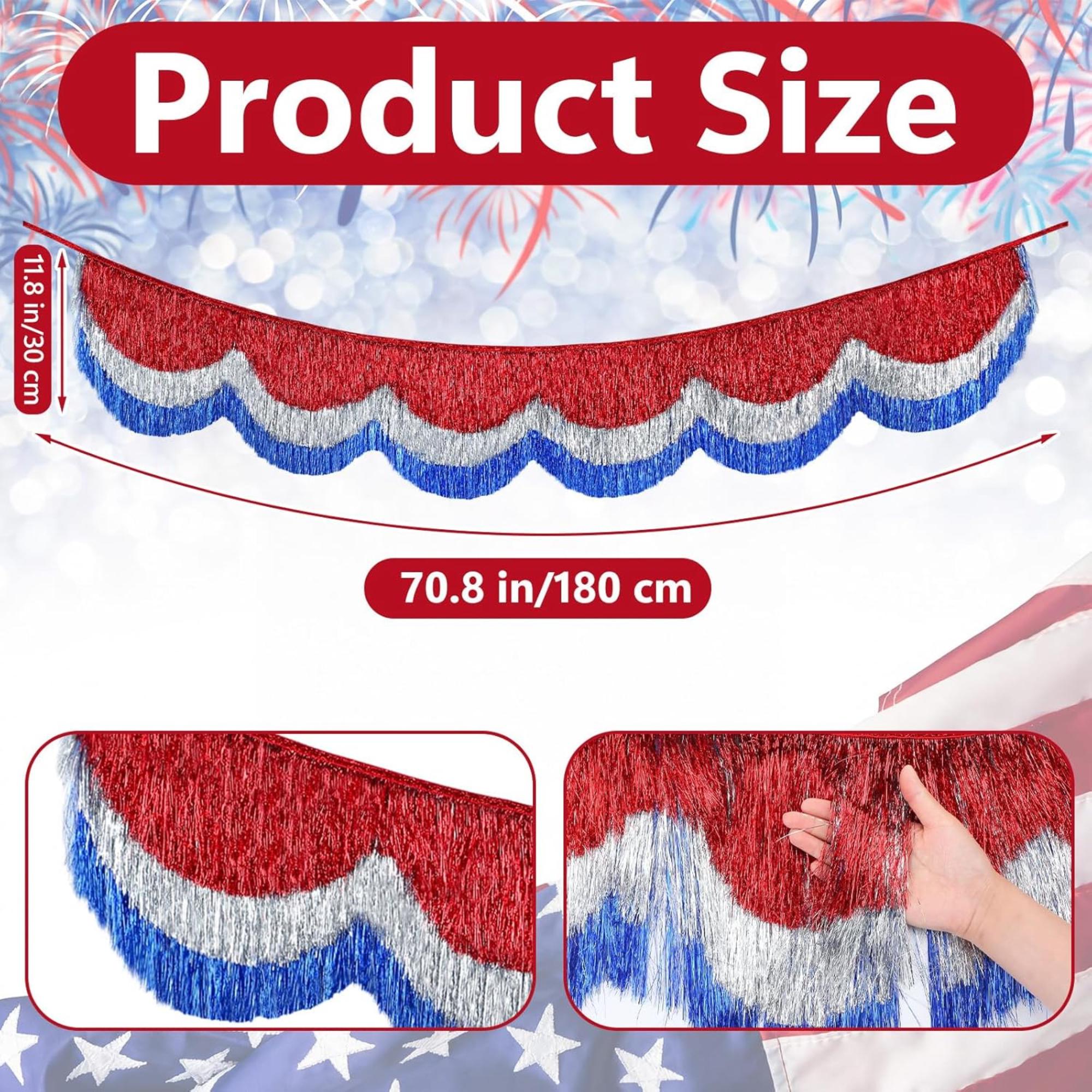 6ft Patriotic Fringe Garland Banner Red White Blue Tinsel Decor