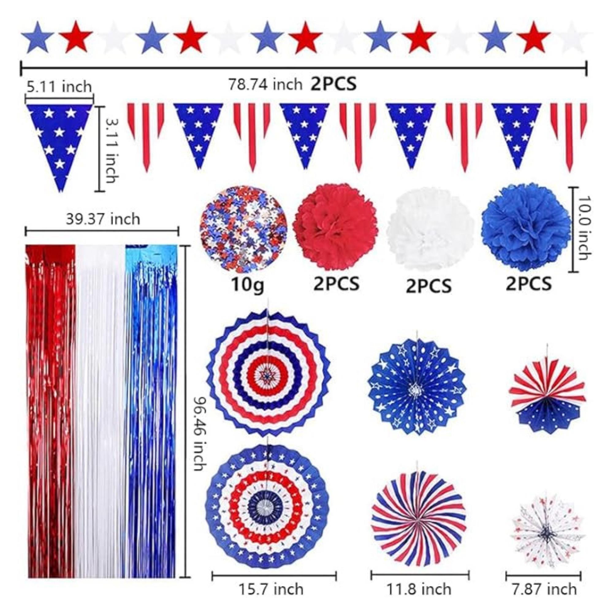 47 Pcs Patriotic Party Decoration Set Red White Blue Balloon Kit