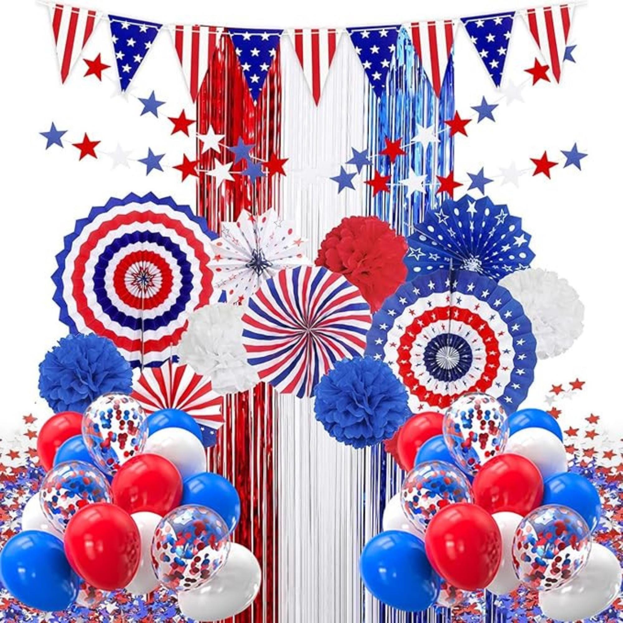 47 Pcs Patriotic Party Decoration Set Red White Blue Balloon Kit
