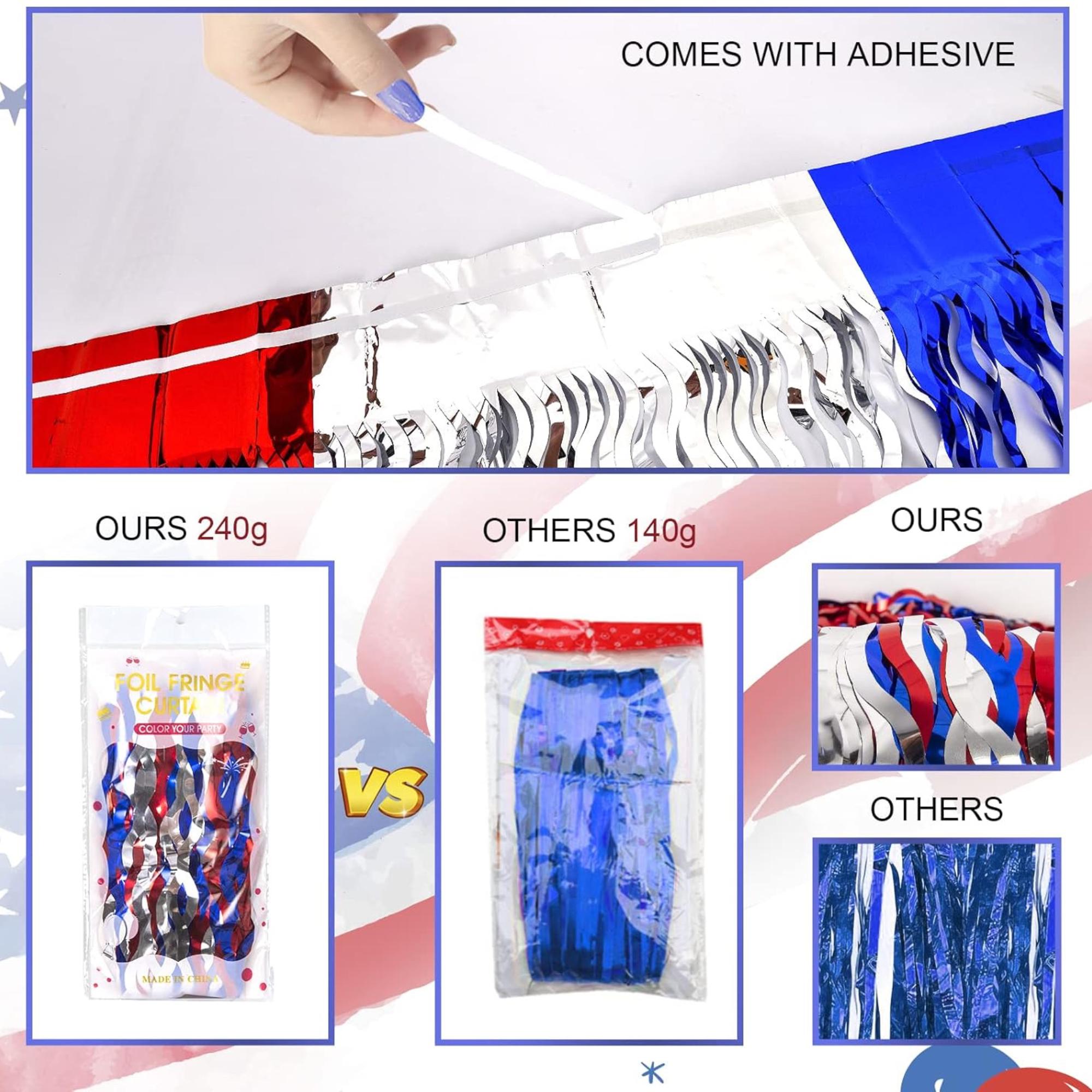 4 Pack Red White Blue Foil Fringe Curtains Patriotic Backdrop