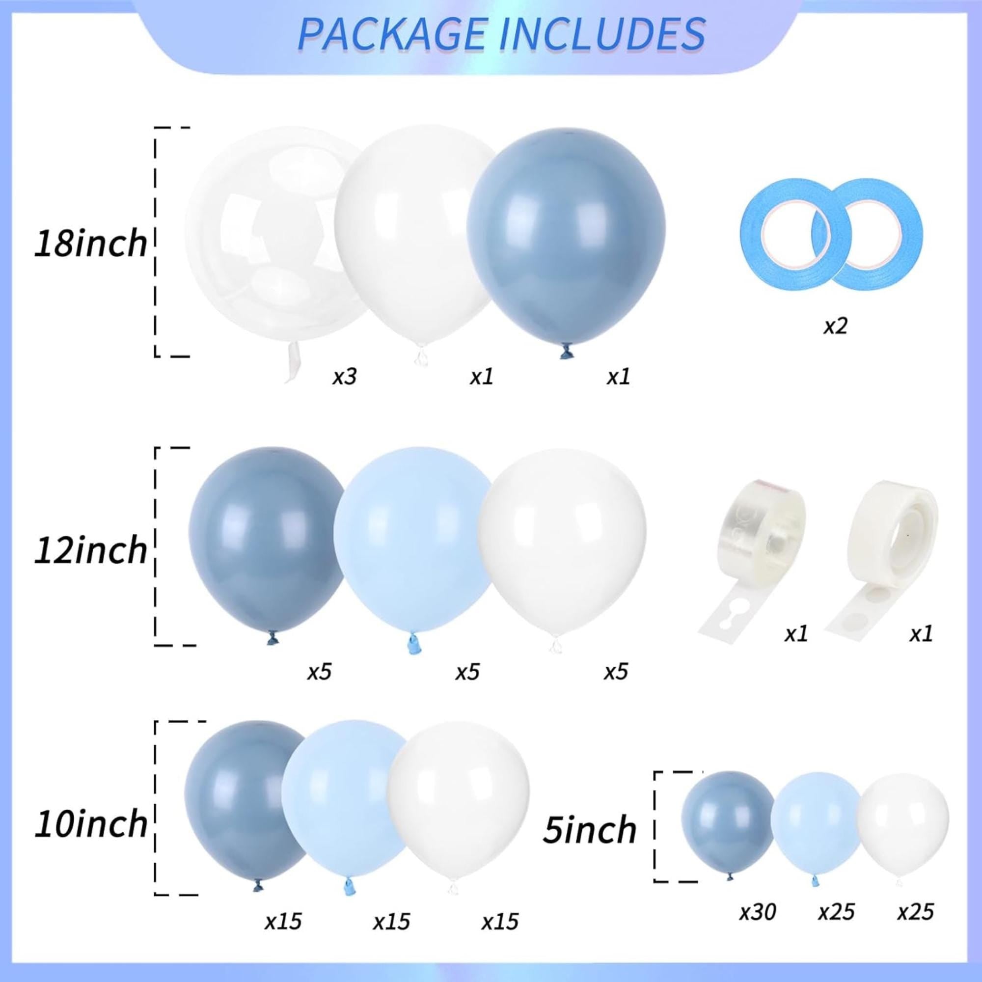 144 Pcs Dusty Blue Balloon Arch Kit Blue White Garland Decor