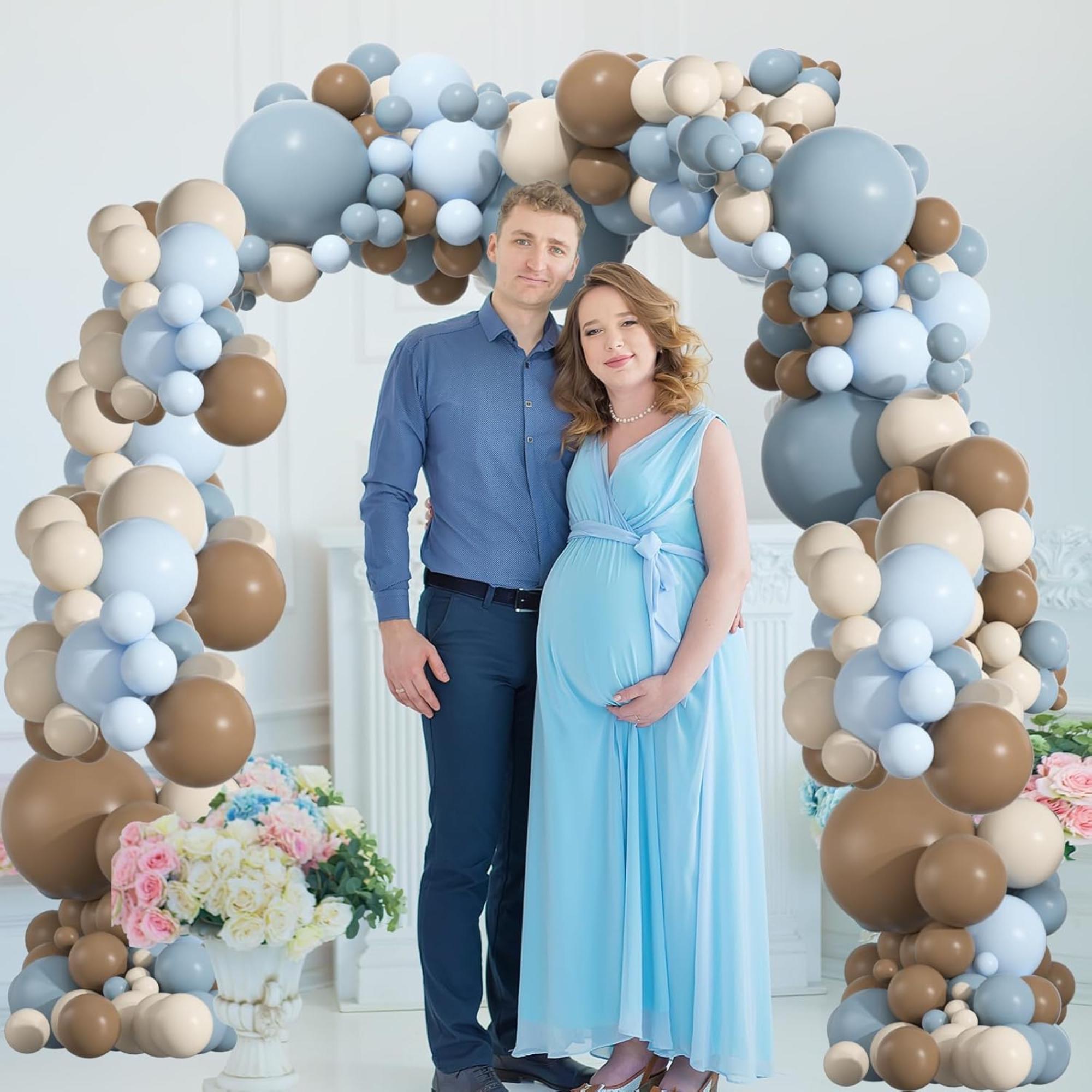 136 Pcs Dusty Blue Brown Balloon Arch Kit Neutral Boho Garland Décor