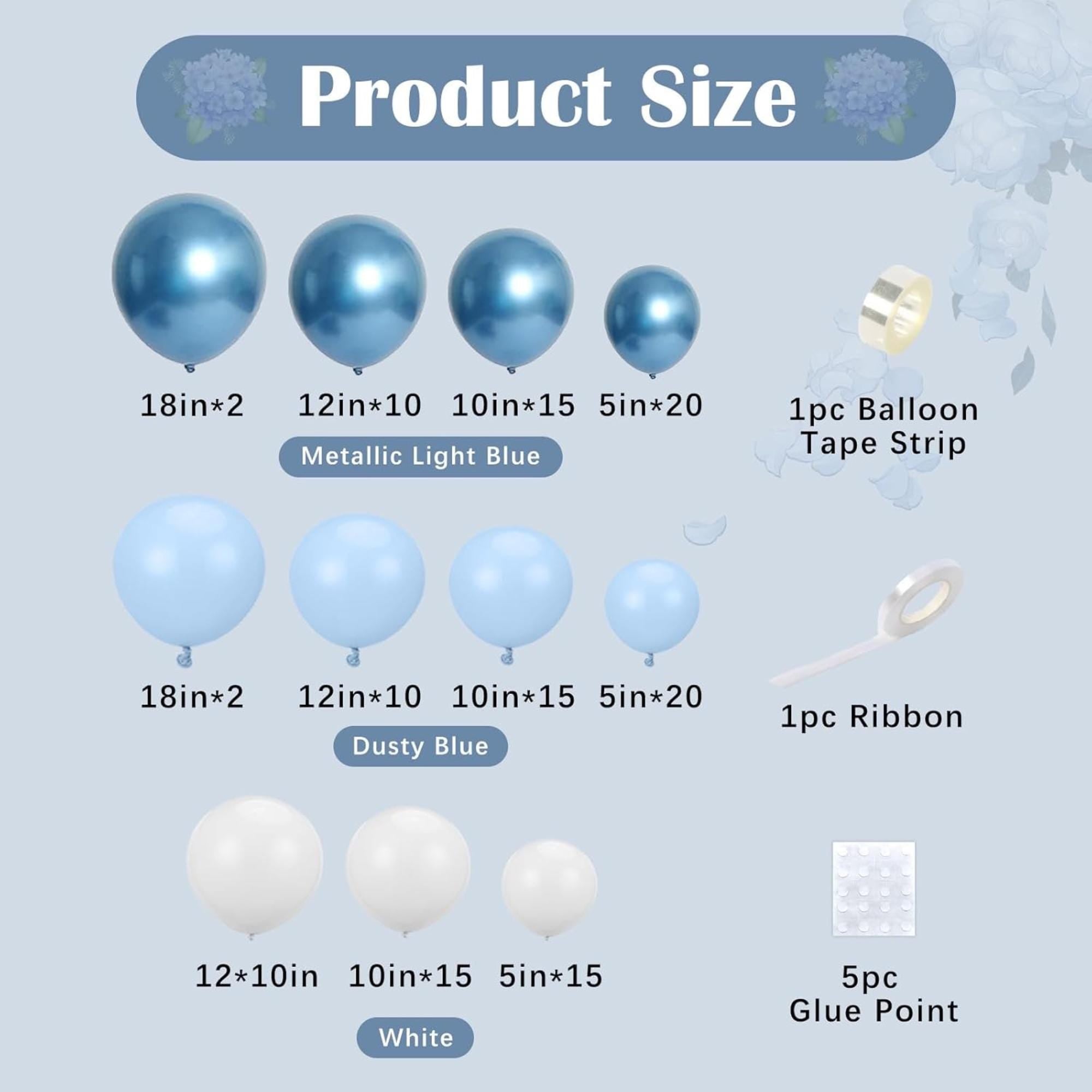 134 Pcs Dusty Blue Metallic Balloon Arch Kit White Garland Decor