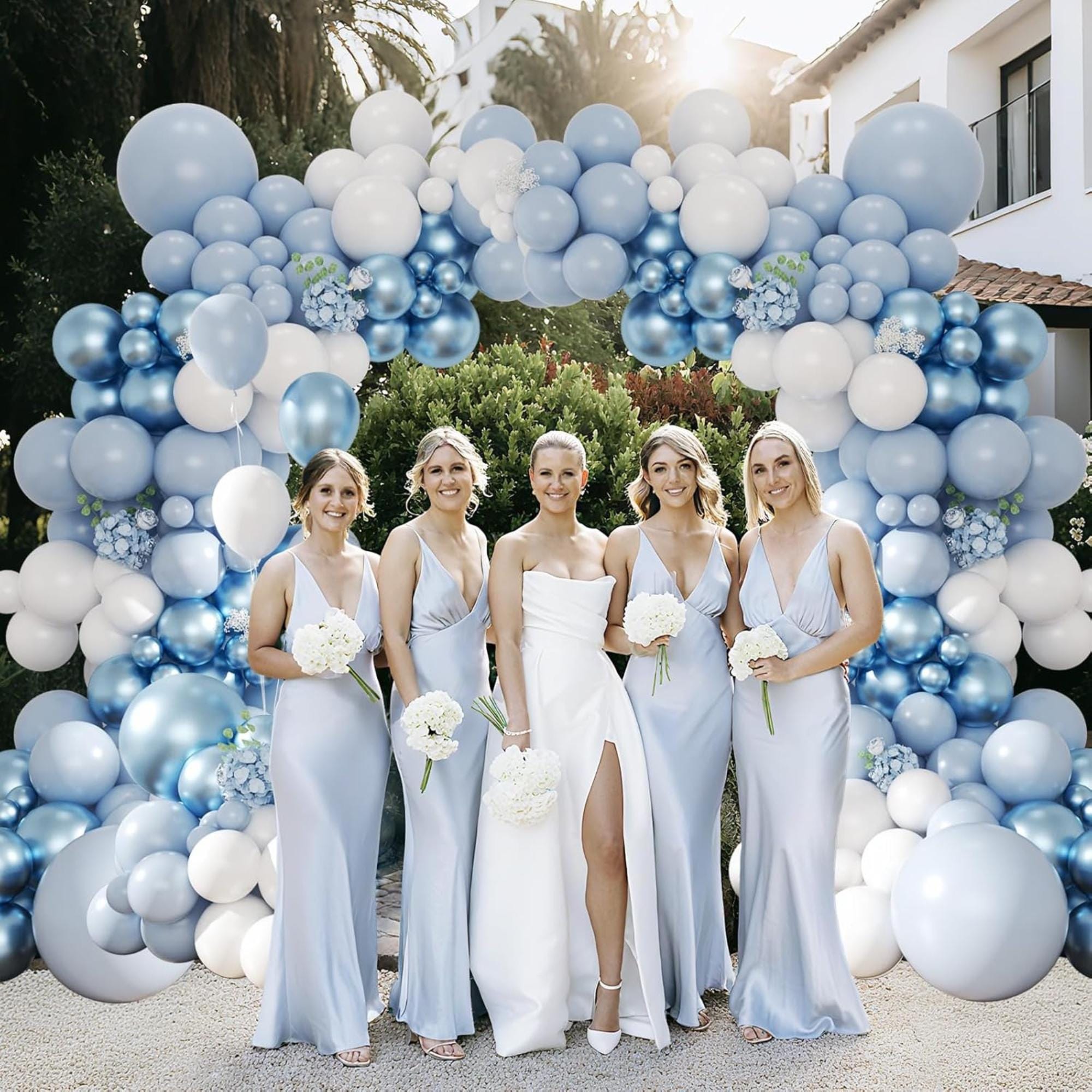 134 Pcs Dusty Blue Metallic Balloon Arch Kit White Garland Decor