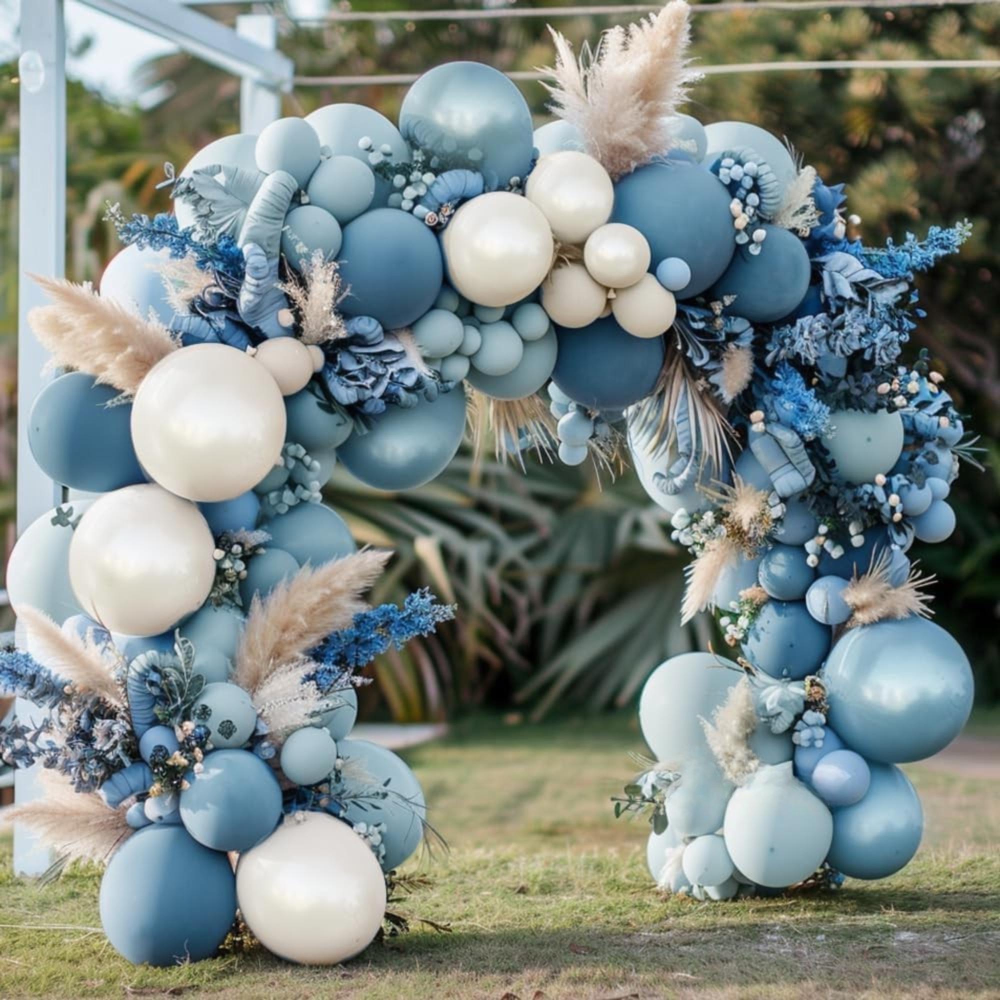 Dusty Blue Double Stuffed Balloon Arch Kit Slate Pastel Garland