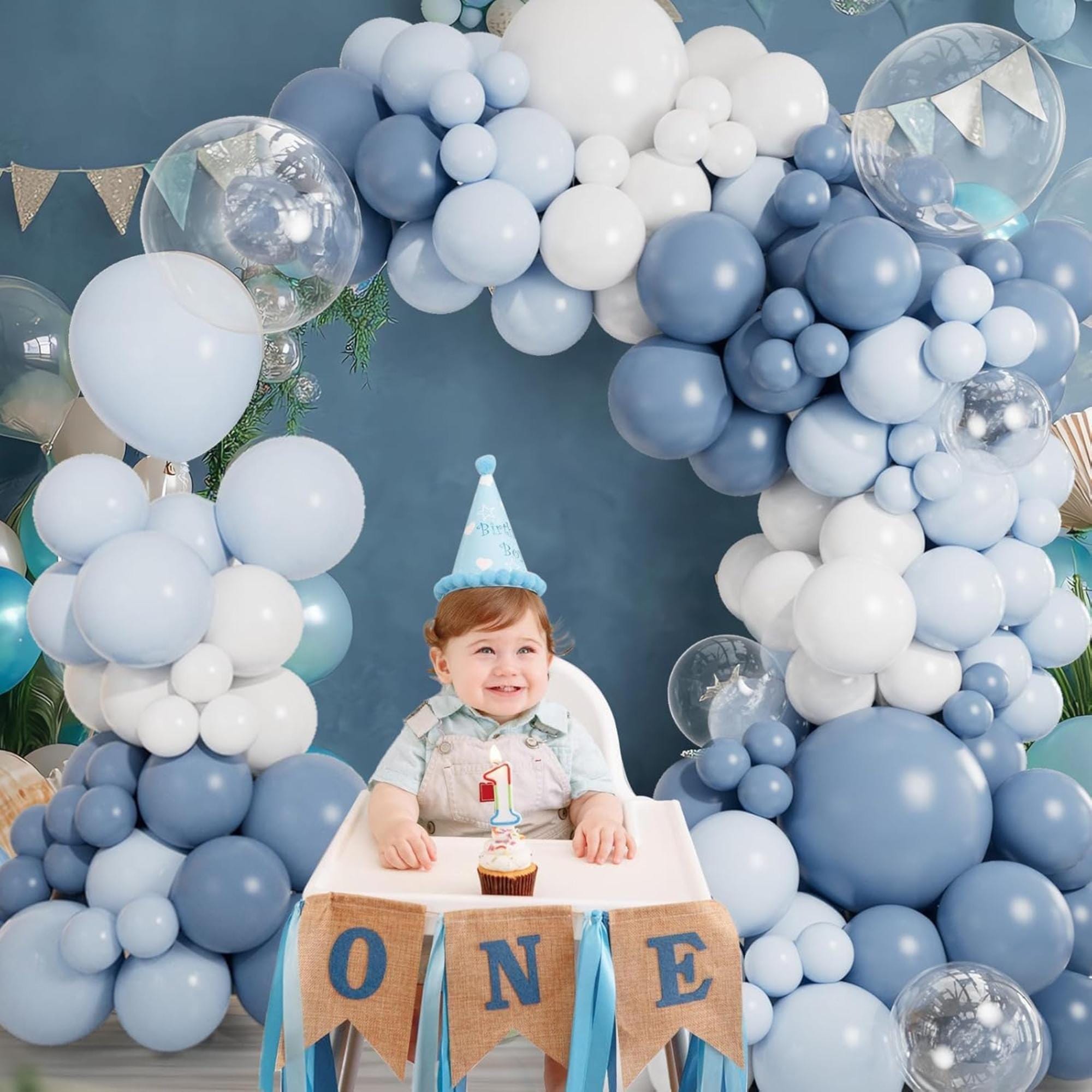 140 Pcs Dusty Blue Balloon Arch Kit Light Blue White Clear Garland