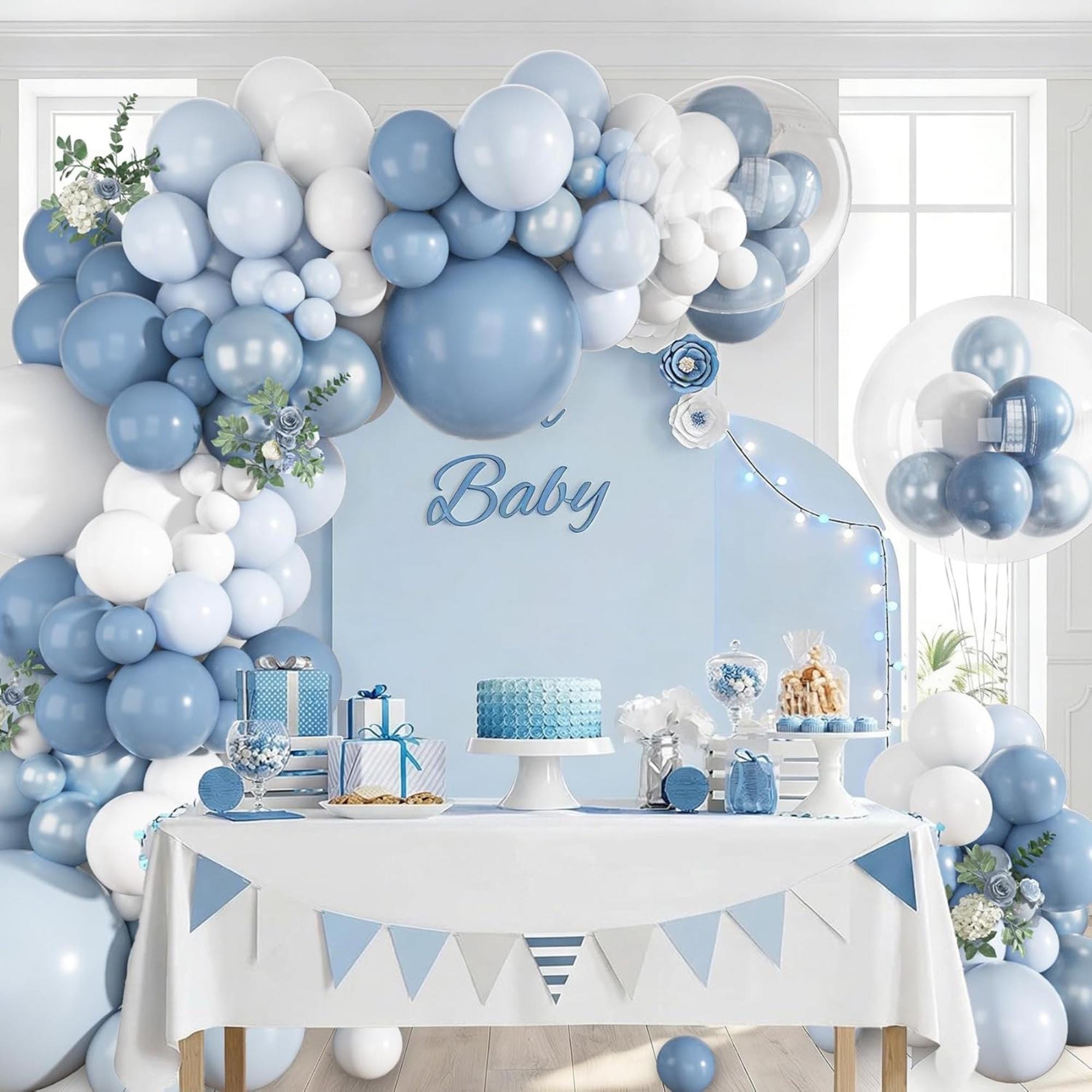 152 Pcs Dusty Blue Balloon Arch Kit Pearl Pastel Blue Garland Decor