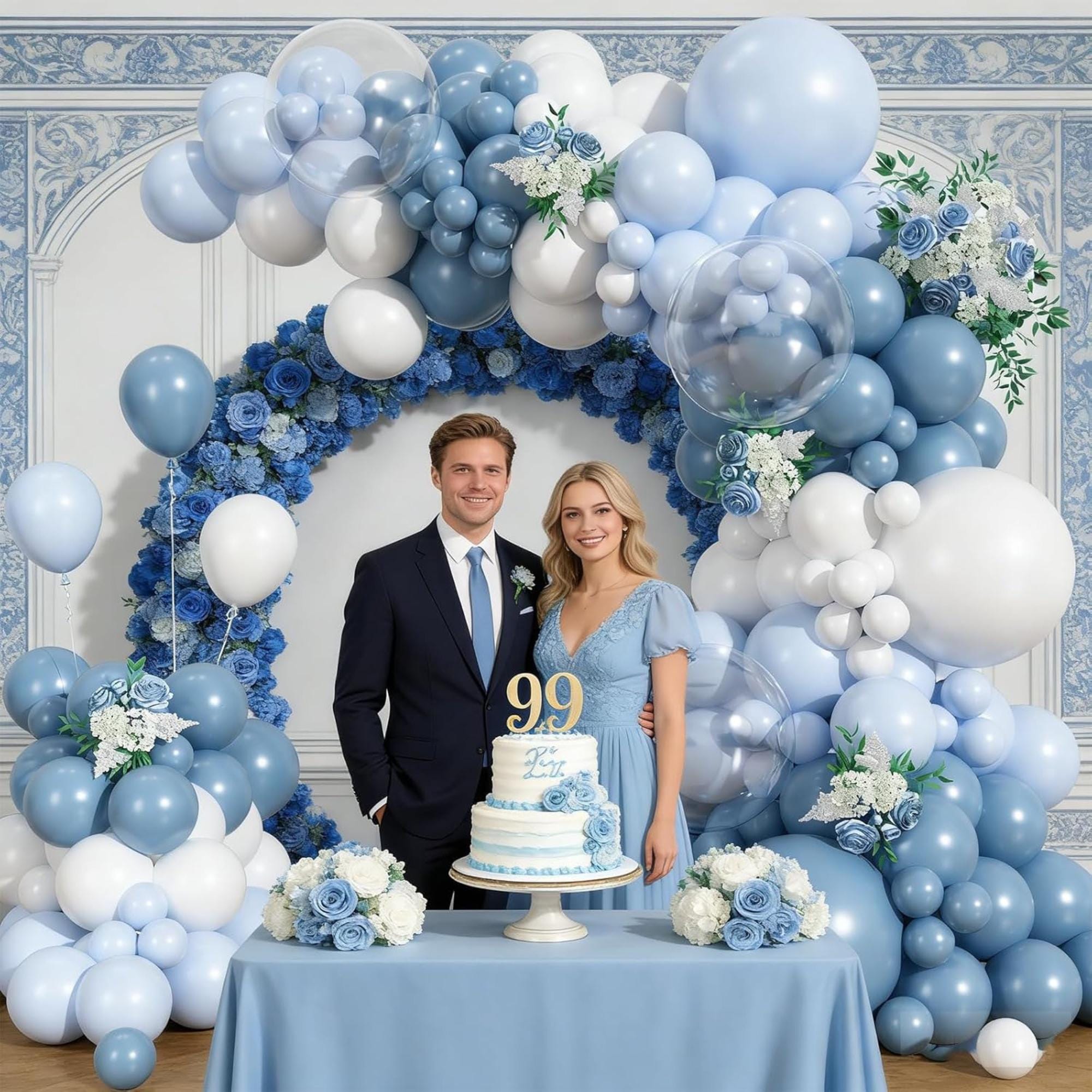 146 Pcs Dusty Blue Balloon Arch Kit Light Blue White Garland Decor
